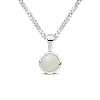 9ct white gold 6mm Round Opal rubover pendant
