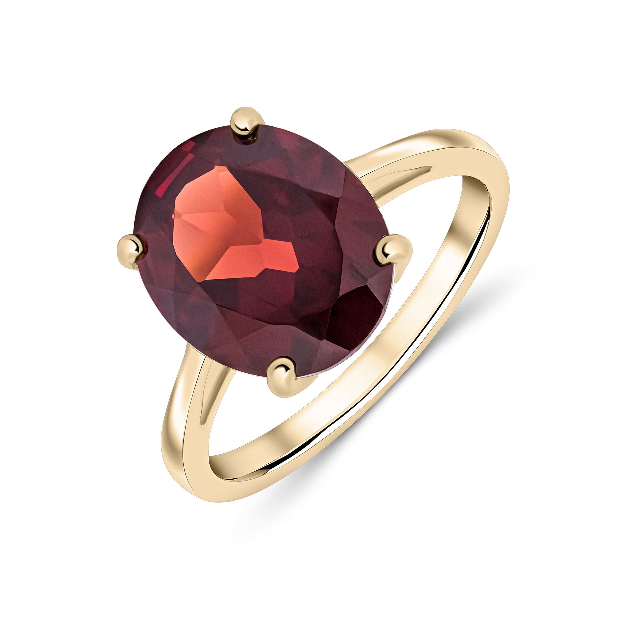 9ct Yellow Gold 12x10 Oval Garnet Claw Set Single Stone Ring