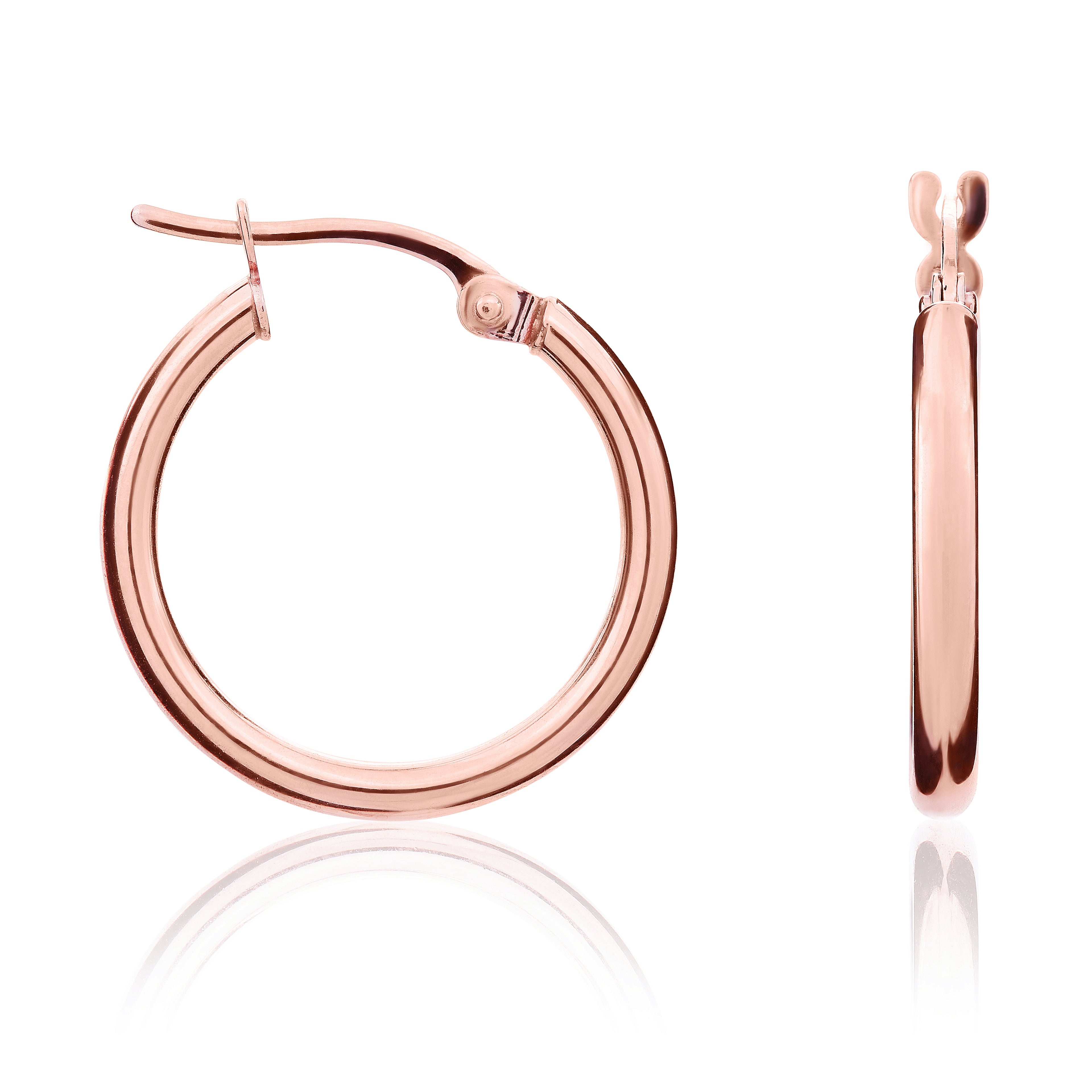 9ct rose gold 2mm Polished Tube Hoop Earrings. 19mm Outer Diameter