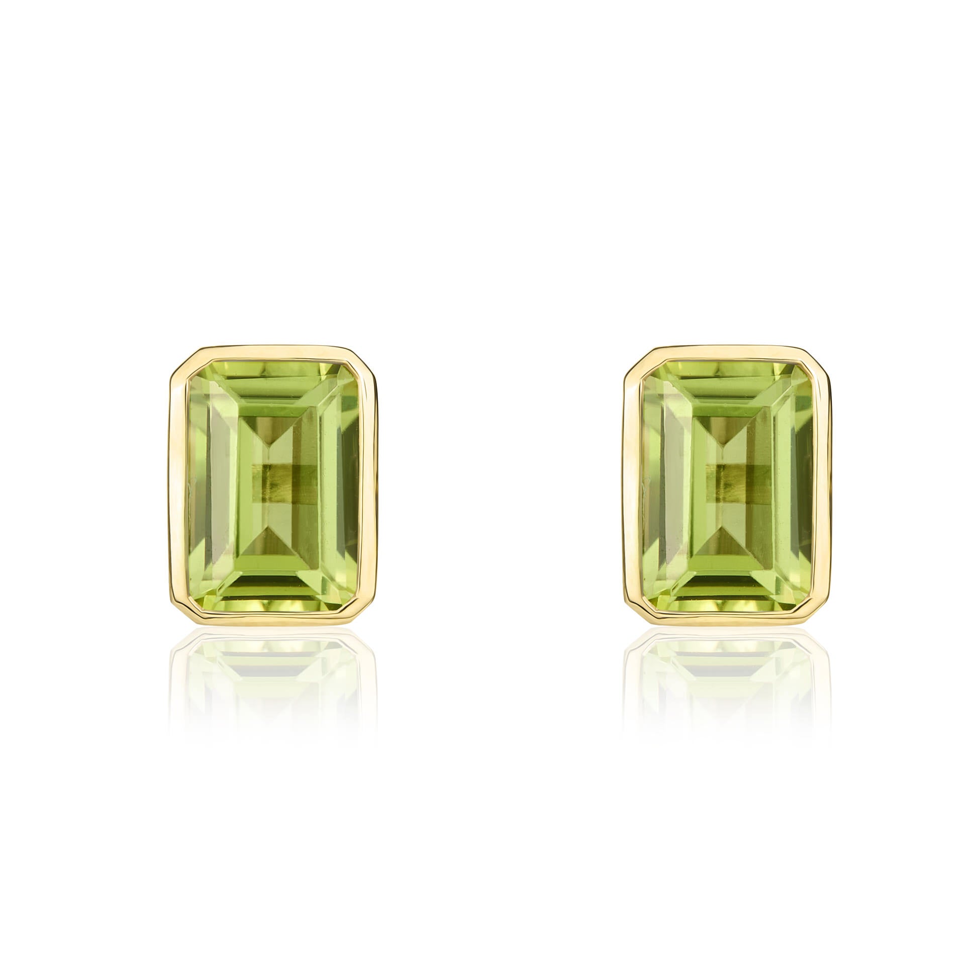 9ct Yellow Gold 7x5 Octagon Peridot Rubover Earstuds