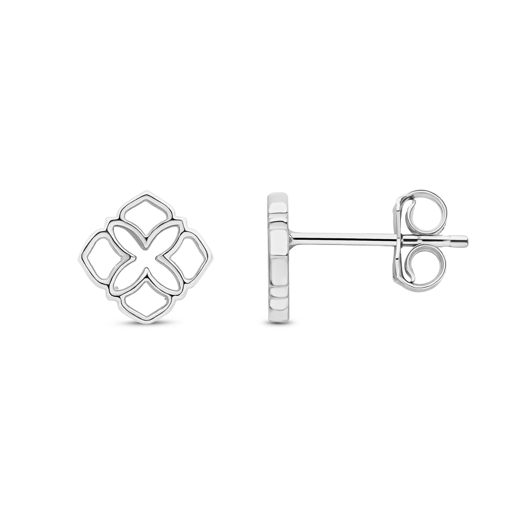 9ct White Gold Cushion-Shape Openwork Stud Earrings