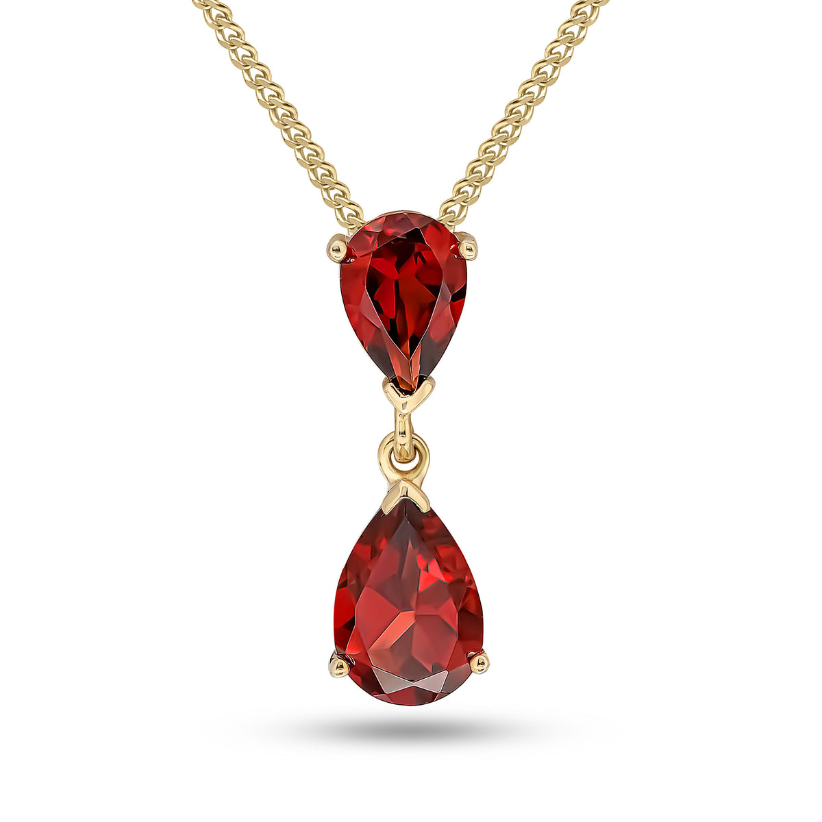 9ct Yellow Gold Pear Shape Garnet 2 Stone Claw Set Pendant