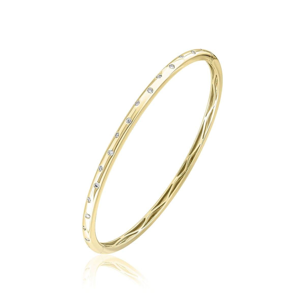 18ct Yellow Gold Round Diamond Flush Set Polished Domed Hinged Bangle 0.28ct