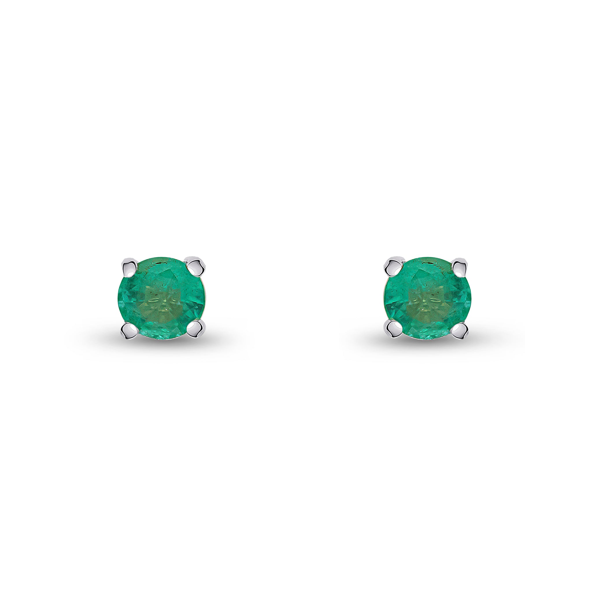 9ct white gold 4mm Round Emerald 4 Claw Earring