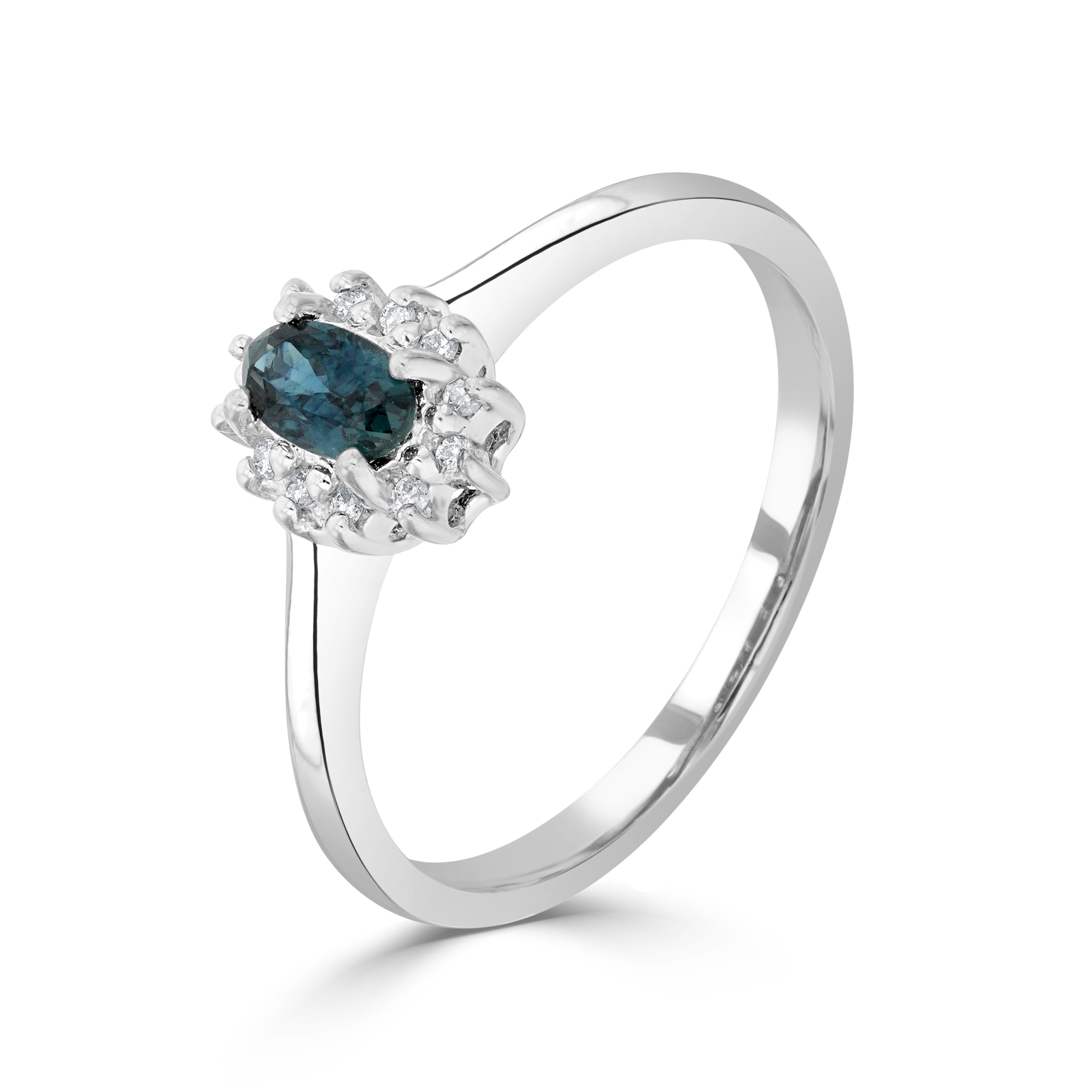 9CT WG 5X3 OVAL SAPPHIRE & DIAMOND CLAW SET CLUSTER RING 1
