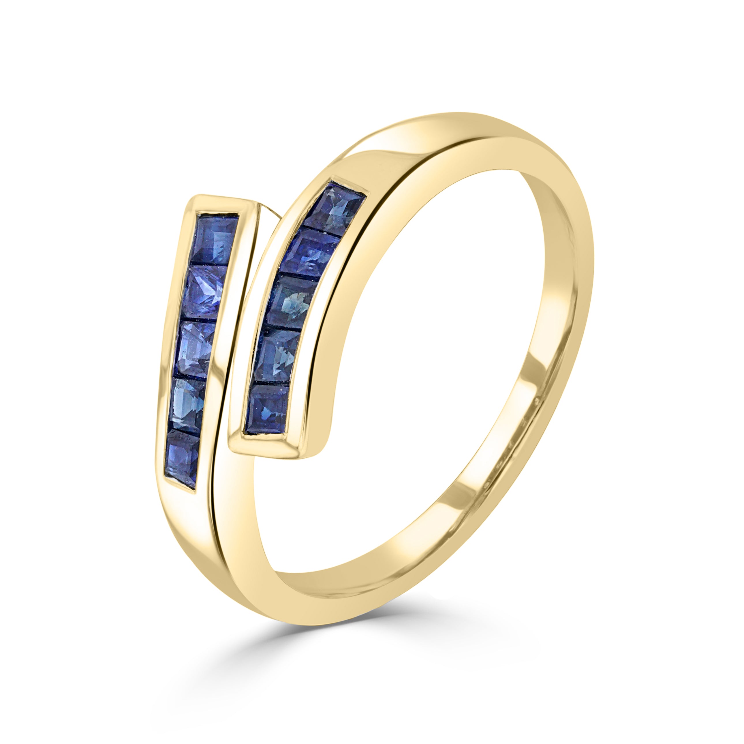 9ct Yellow Gold Square Sapphire Channel Set Crossover 1 2 Eternity Ring