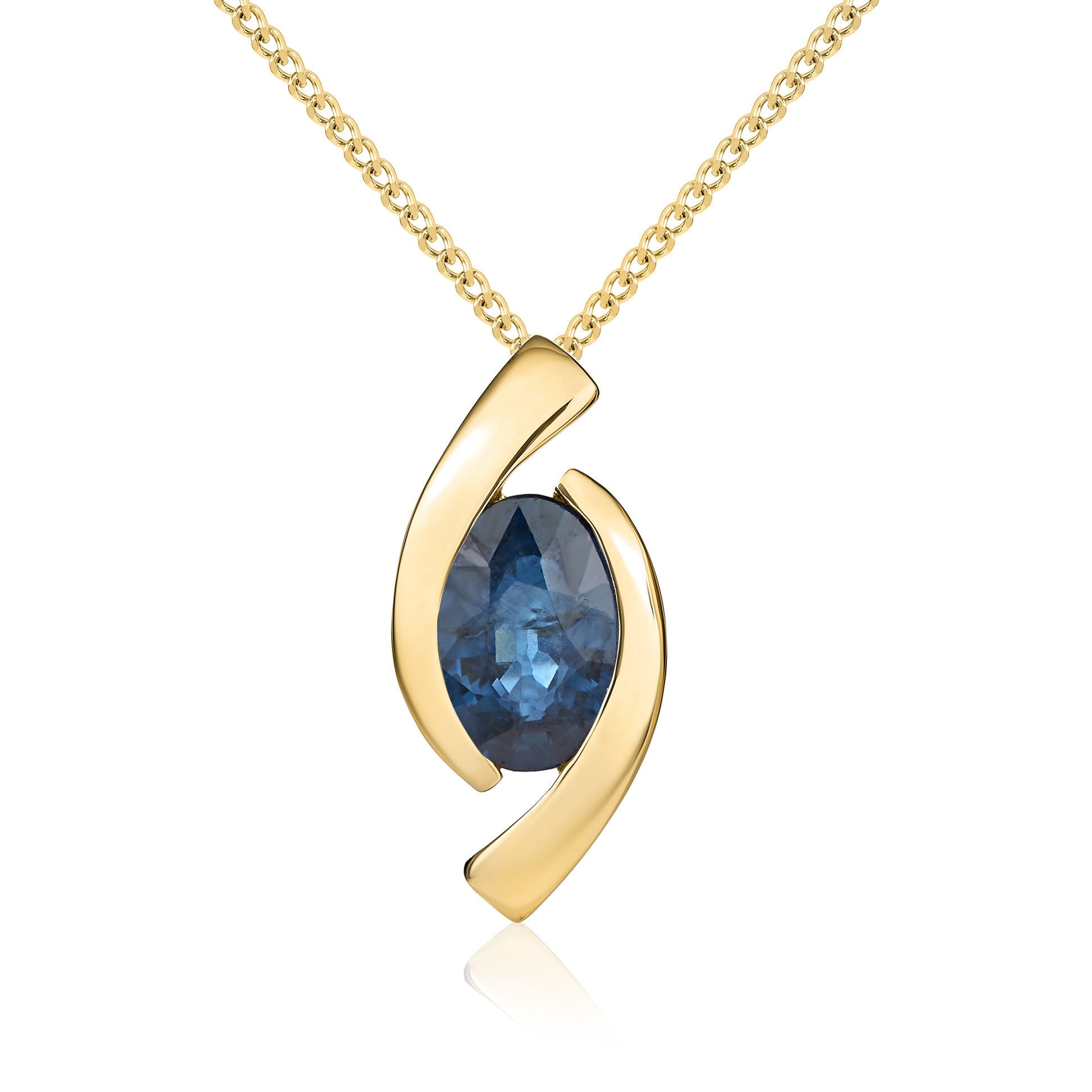 9ct Yellow Gold 6x4 Oval Sapphire 'eye' Pendant