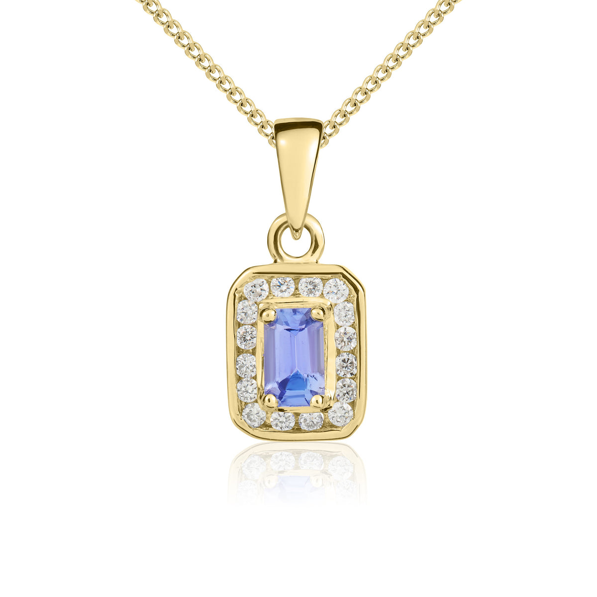 9ct Yellow Gold 5x3 Octagon Tanzanite & Diamond Cluster Pendant