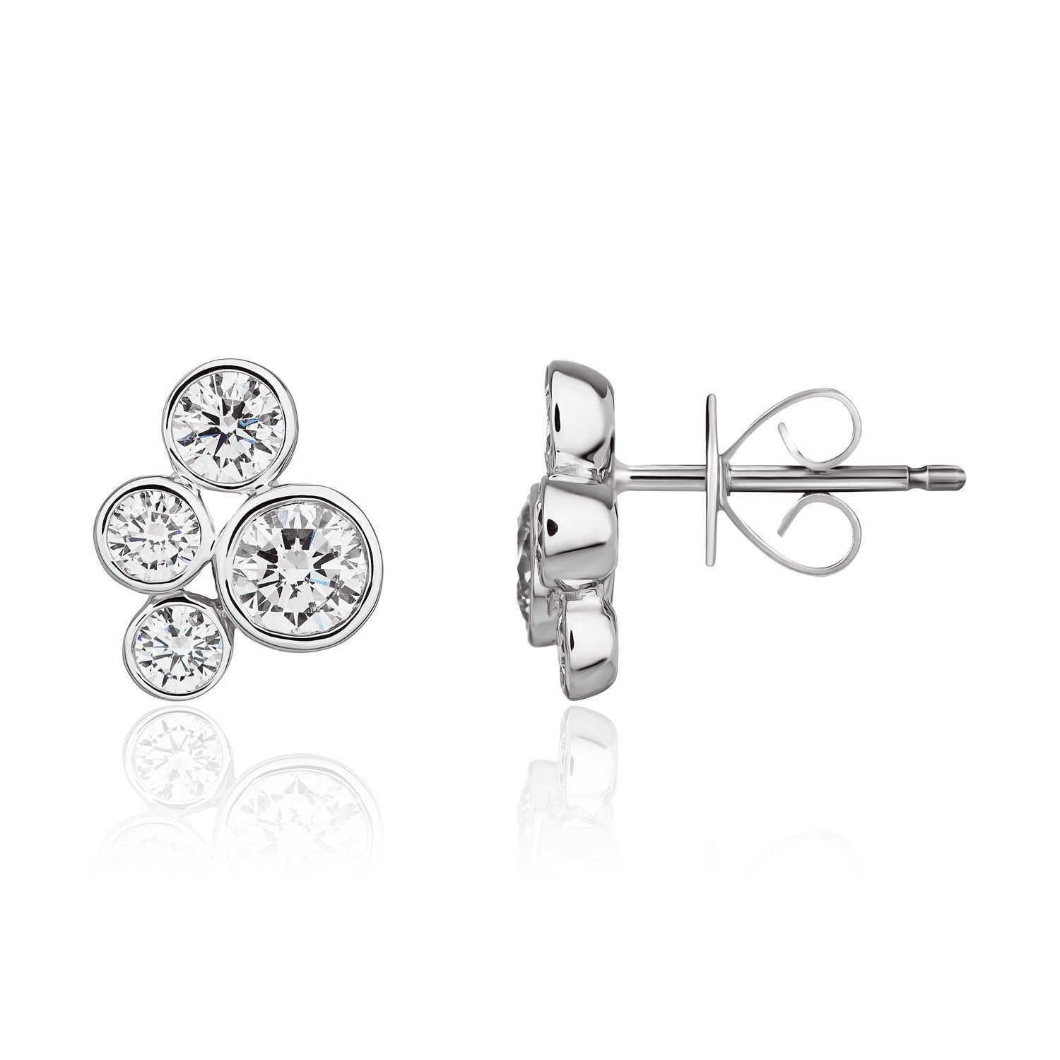 18ct White Gold Brilliant Cut Diamond Rubover Bubble Cluster Earrings