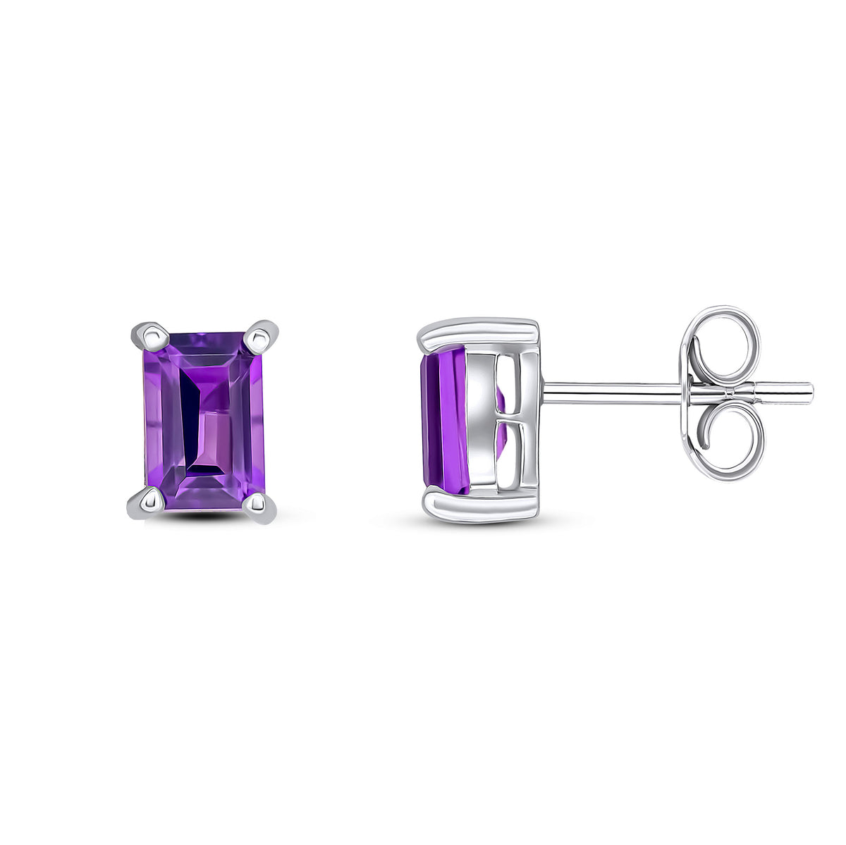 9ct White Gold 6x4 Octagon Amethyst Claw Set Earrings