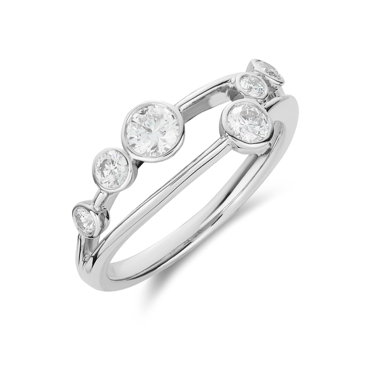 18ct White Gold Two Row Diamond Bubble Ring
