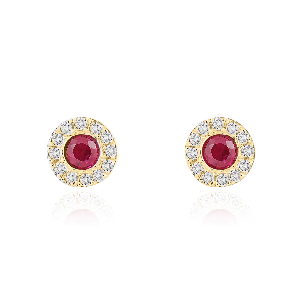 18ct Yellow Gold 3mm Round Ruby and Diamond Microset Cluster Earrings