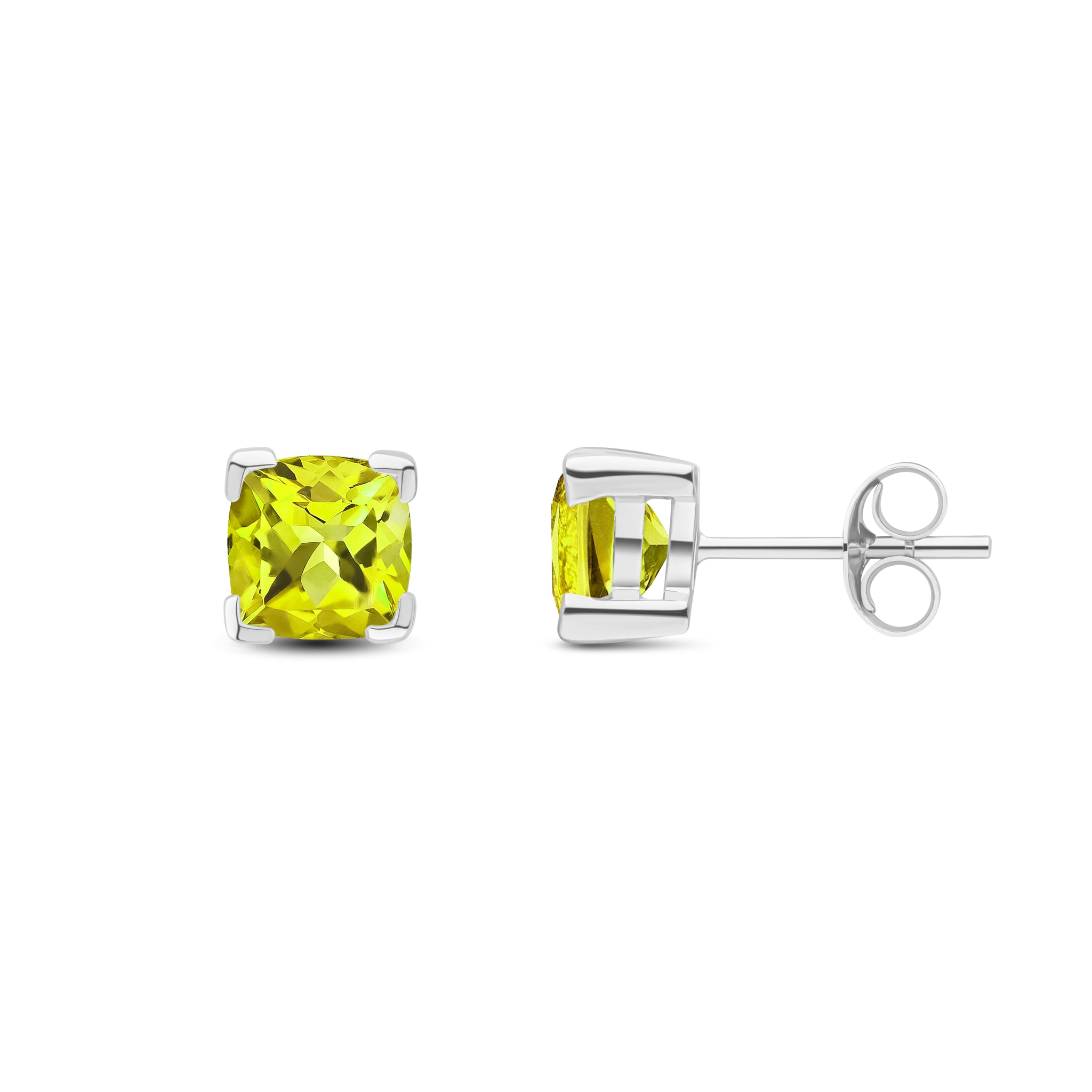 9ct White Gold 6mm Cushion Peridot Claw Set Earrings