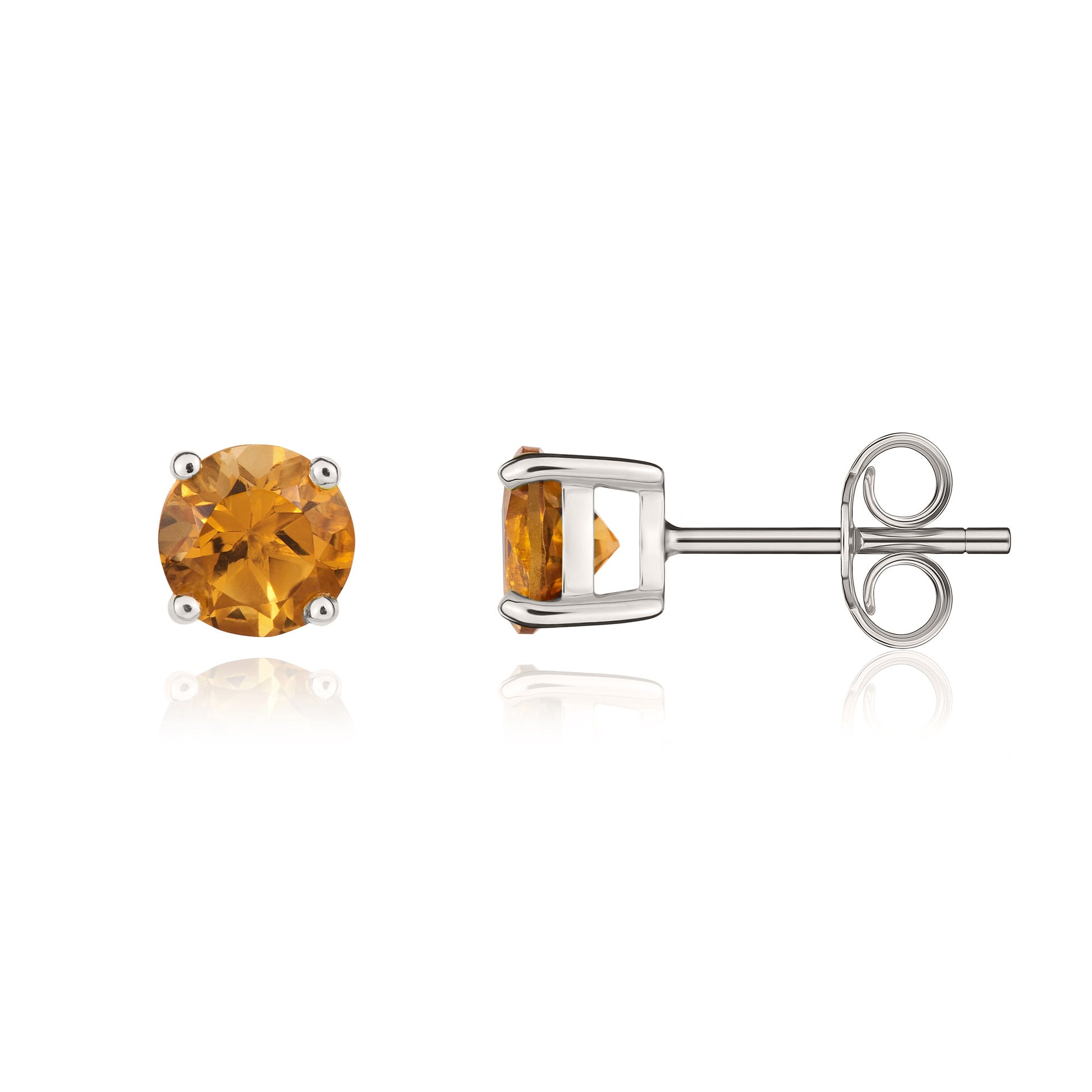9ct White Gold 5mm Round Citrine Claw Stud Earrings