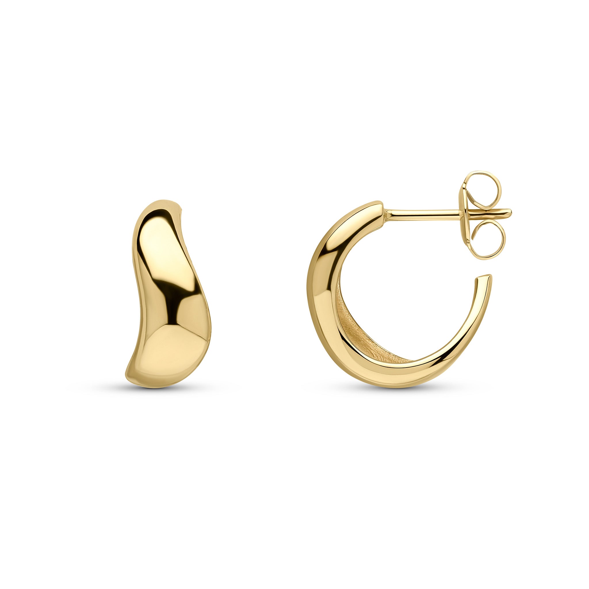 9ct Yellow Gold Tapered Wavy 1 2 Hoop Earrings with Peg and Scroll Fittings