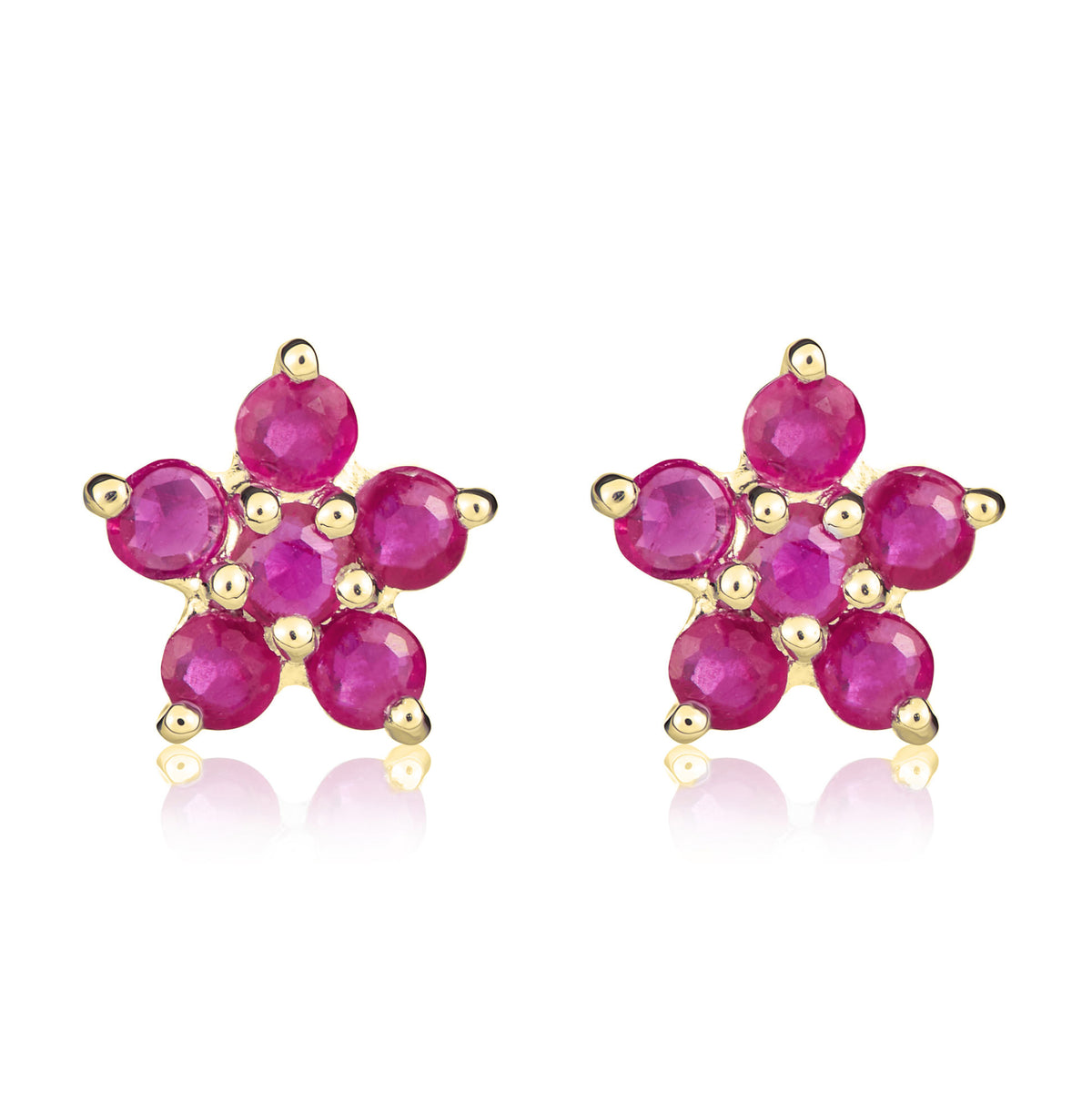 9ct Yellow Gold 5x1 Round Ruby Claw Set Cluster Earrings