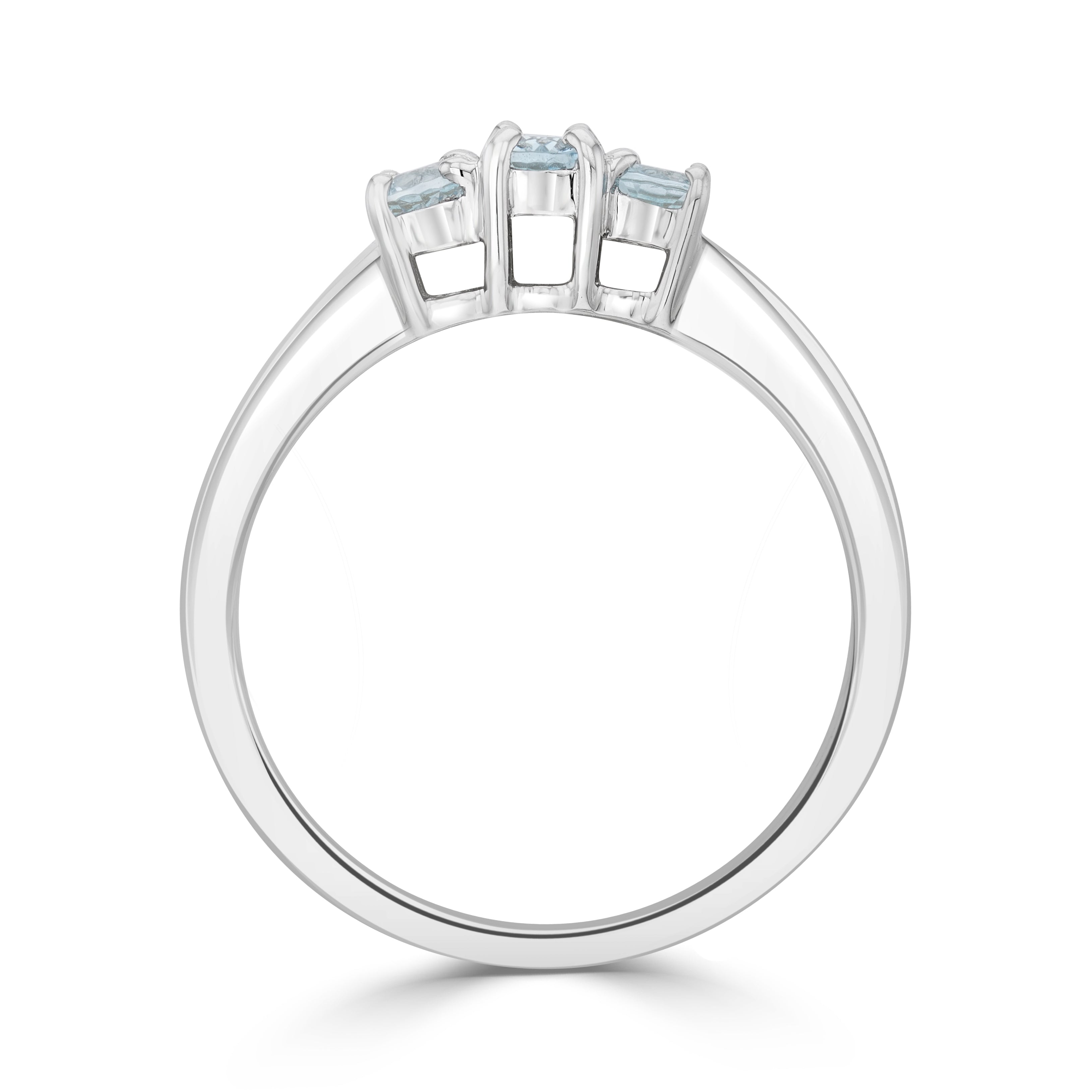 9CT WG OVAL AQUAMARINE CLAW 3 STONE & CHANNEL SET DIAMOND RING 1