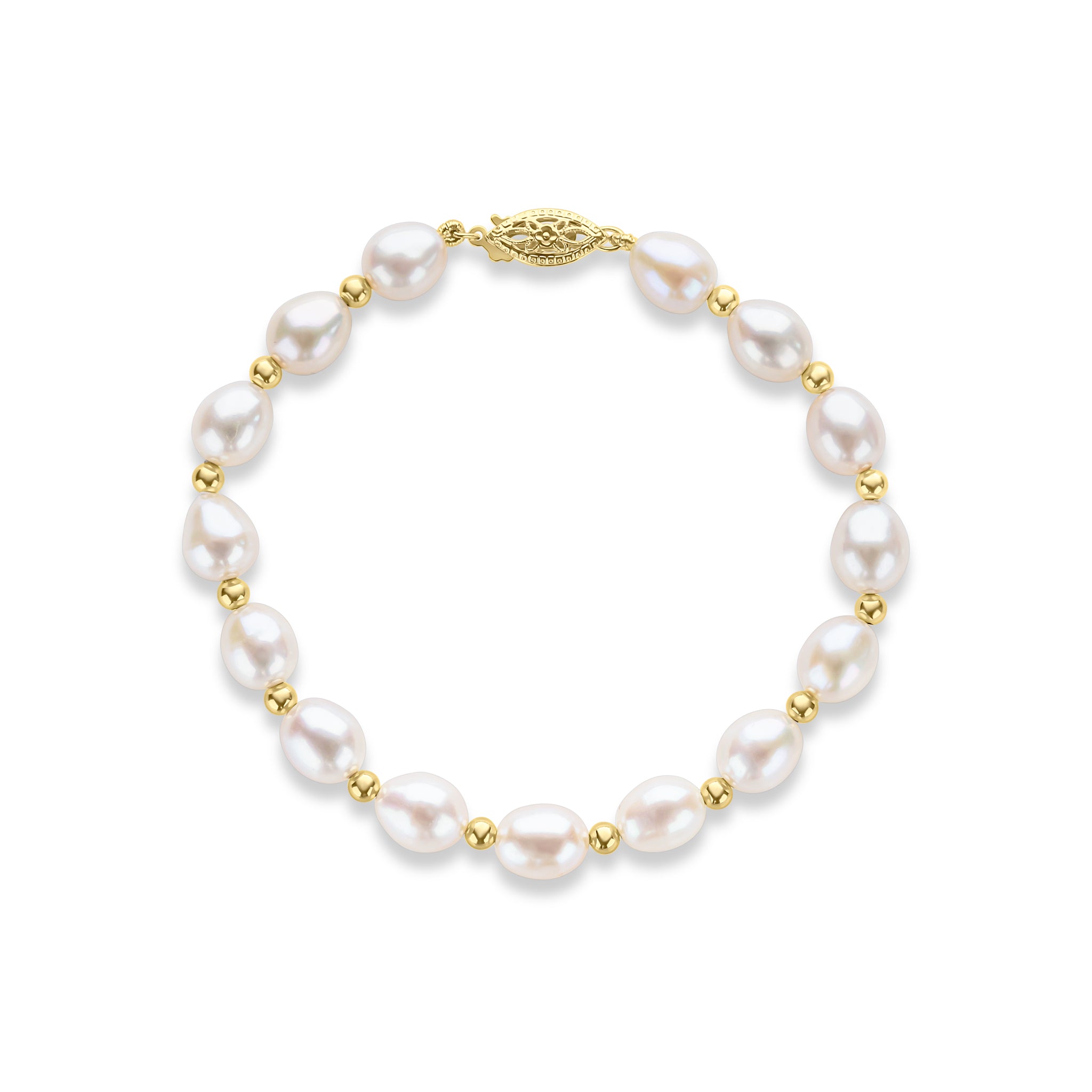 9ct Yellow Gold 7mm Rice Bead White