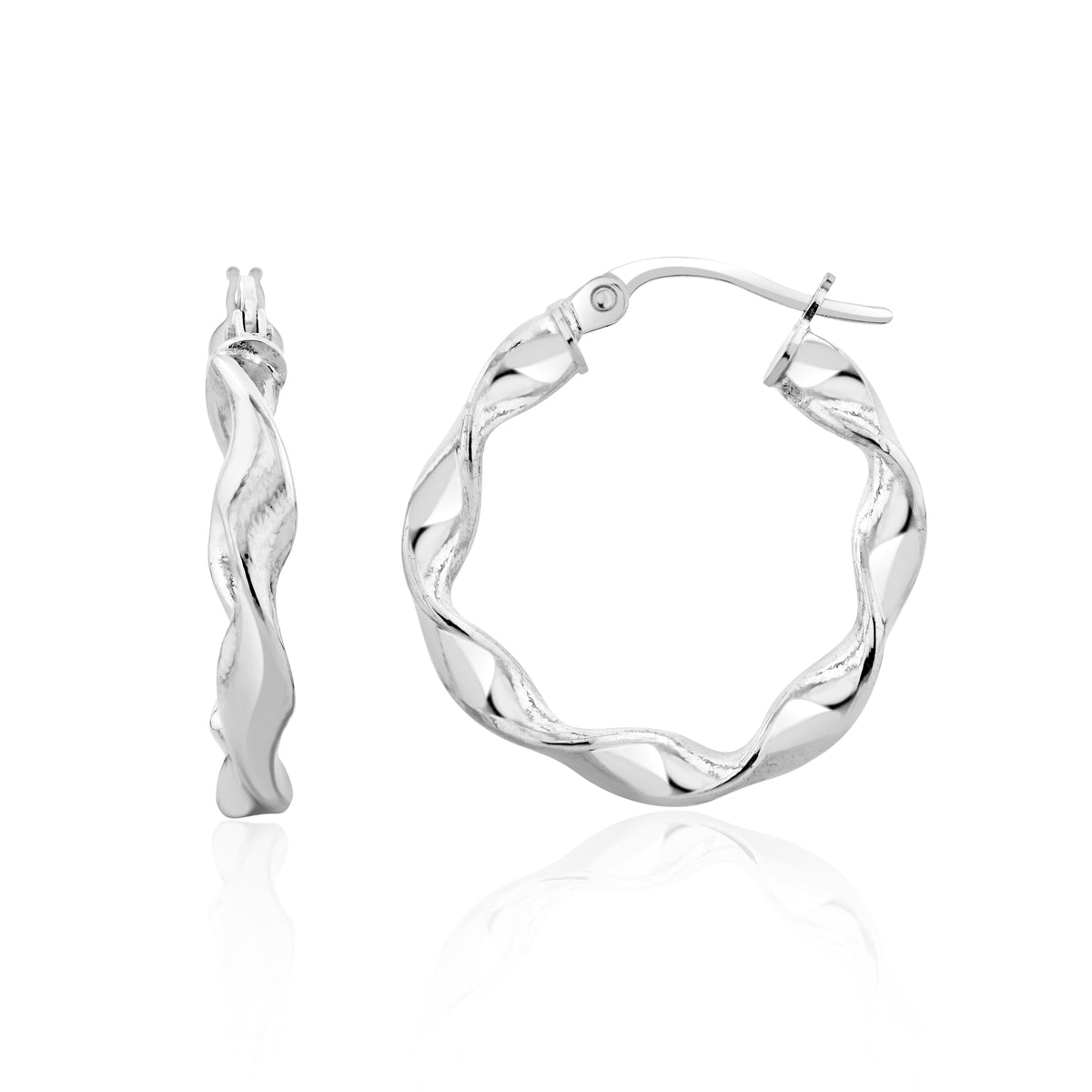 9ct White Gold Twist Hoop Earrings
