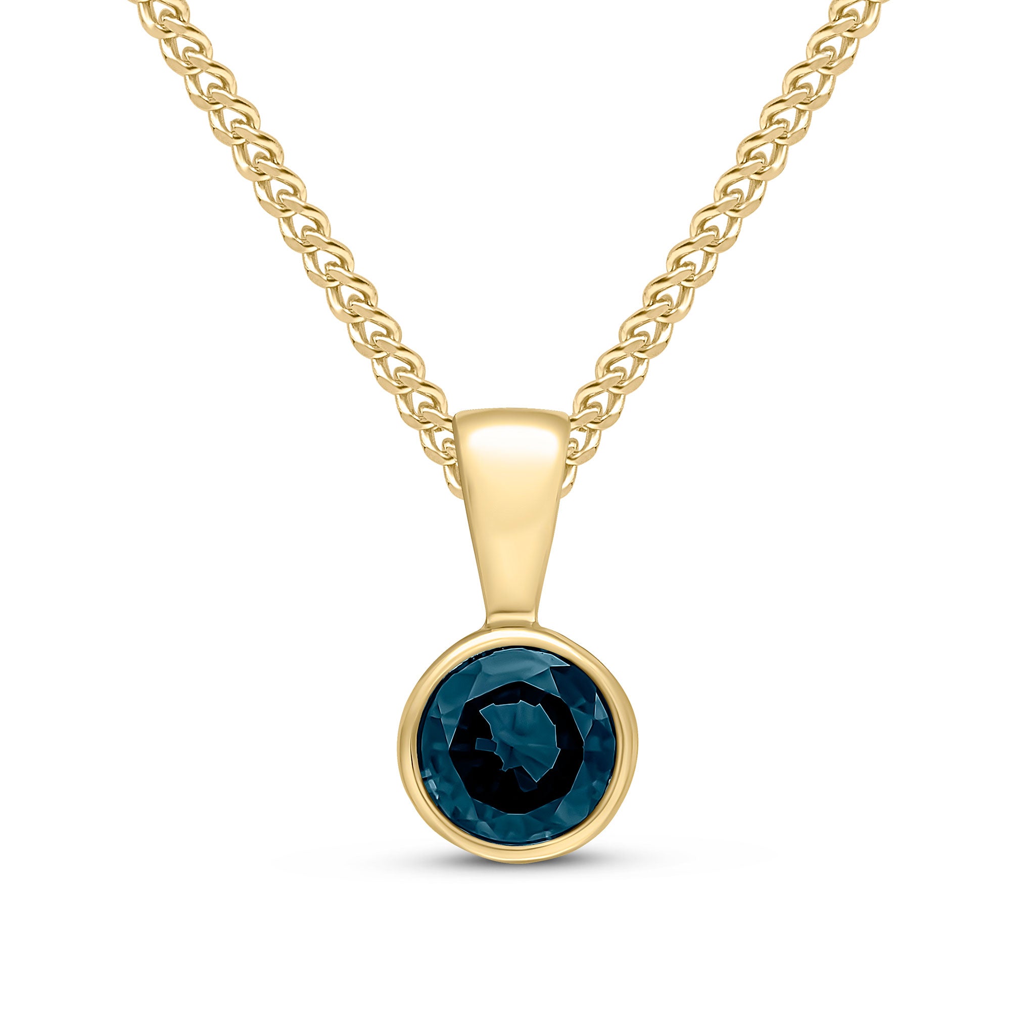9ct yellow gold 5mm Round Sapphire rubover pendant