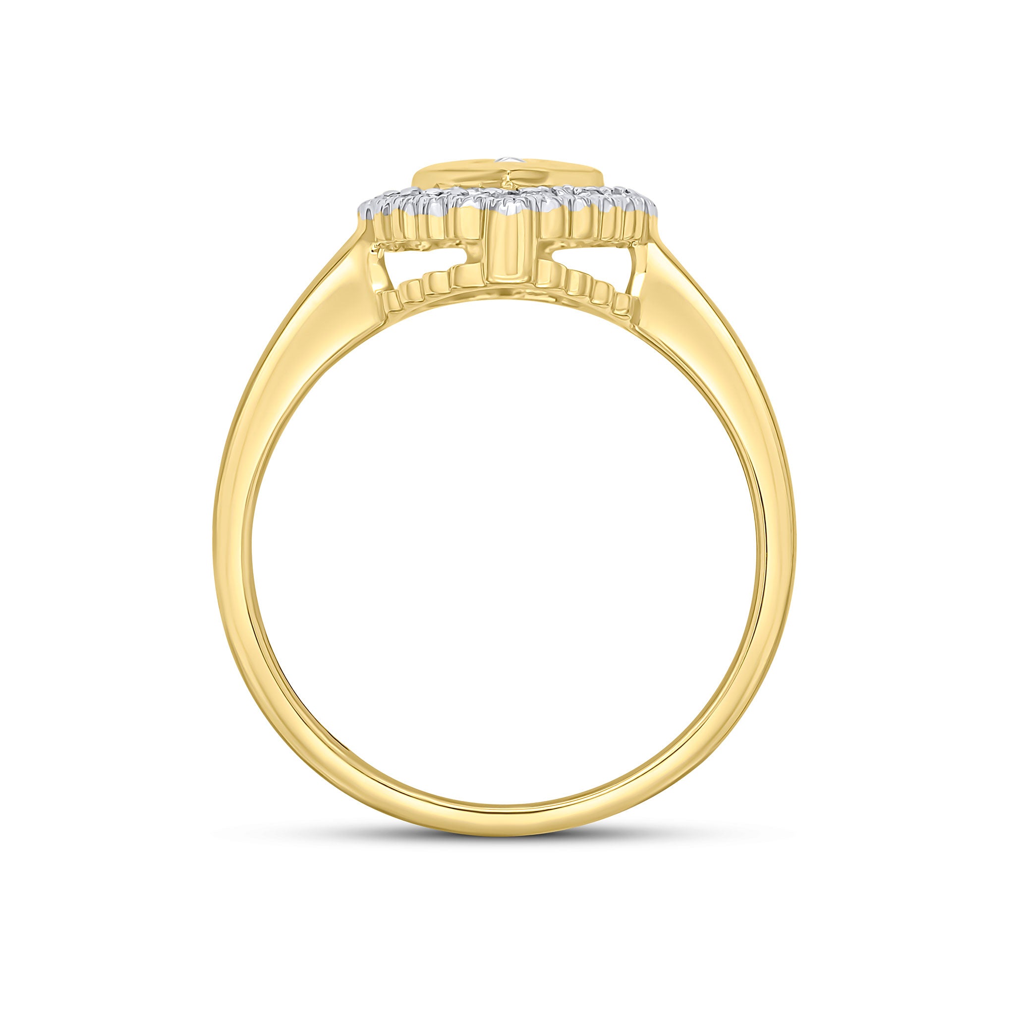 9CT YELLOW GOLD PEARSHAPE RUBOVER AQUA AND MILLEGRAIN ROUND DIAMOND CLUSTER RING. RHODIUM TO DIAMONDS 1