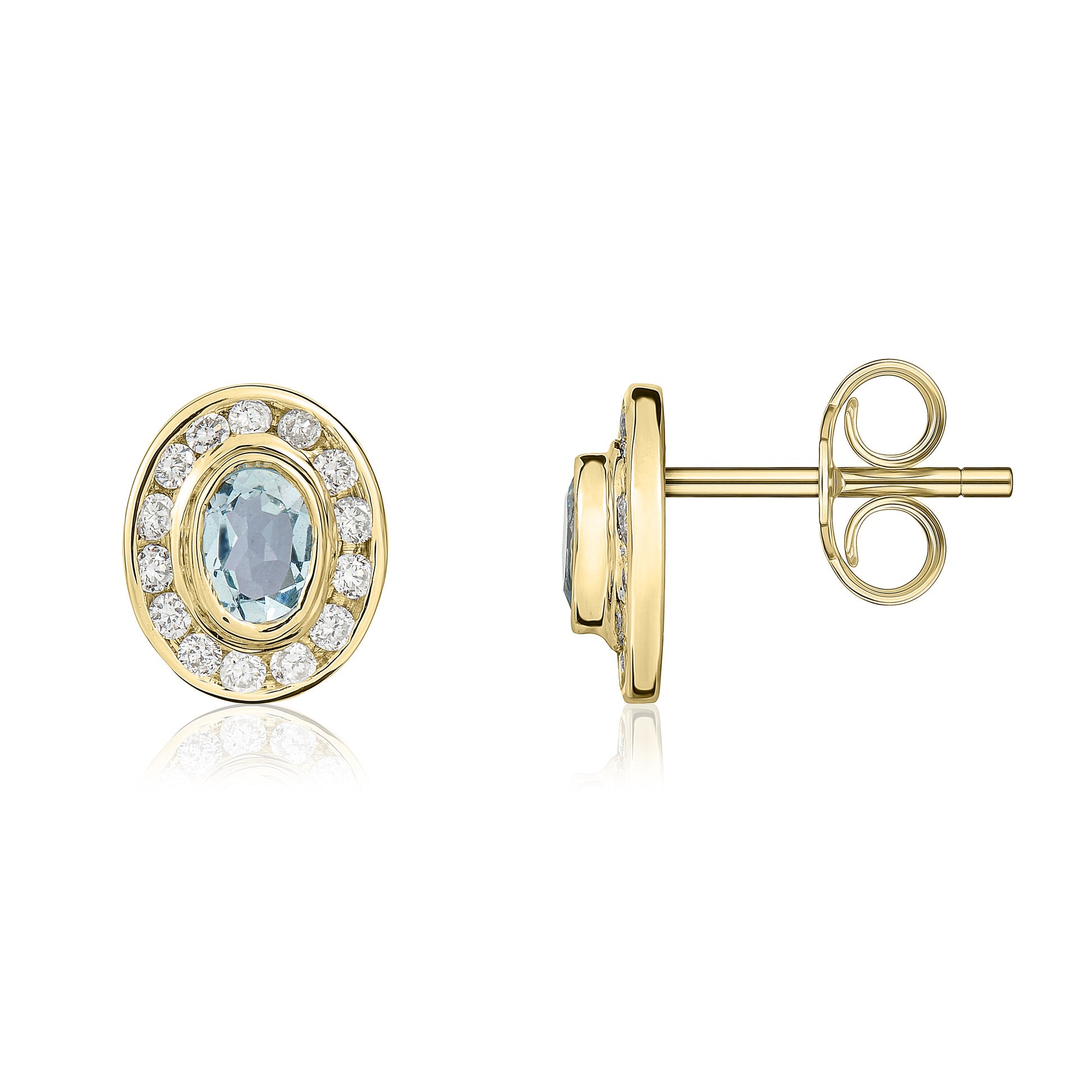 9ct Yellow Gold Oval Aq & Diamond Cluster Ers