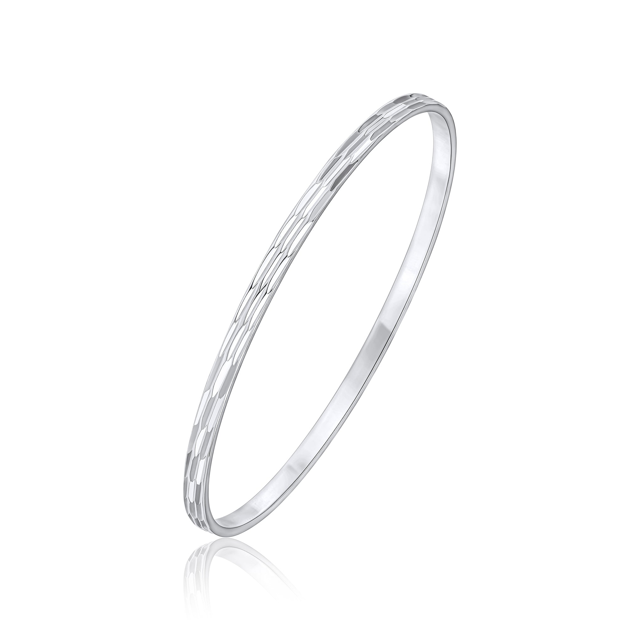 925 Sterling Silver Flat Profile Parallel Marquis Pattern Slave Smaller Adult Wrist Size Bangle