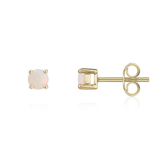 9ct yellow gold 4mm Round Opal 4 Claw Earrings