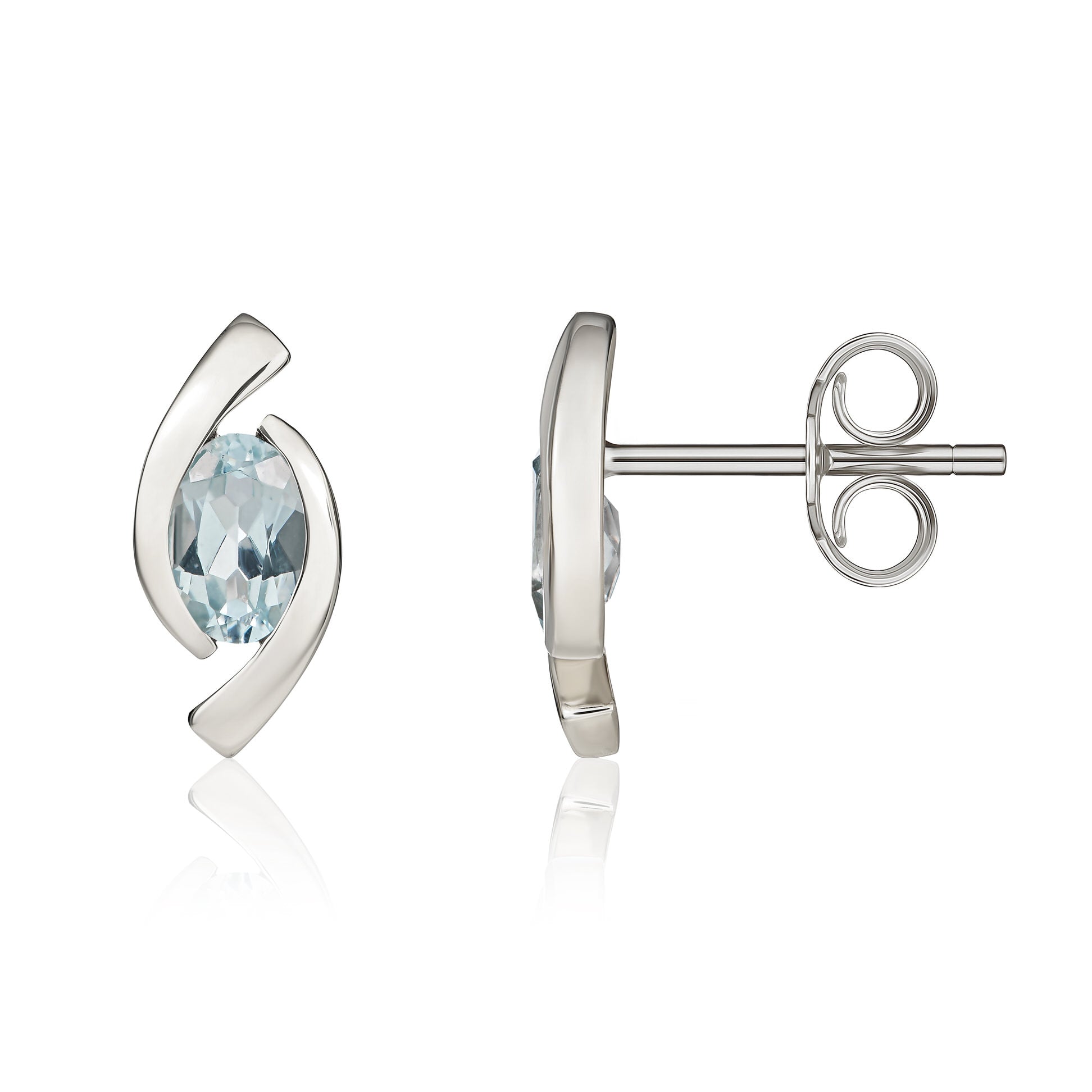 9ct White Gold 6x4 Oval Aquamarine 'eye' Stud Earrings