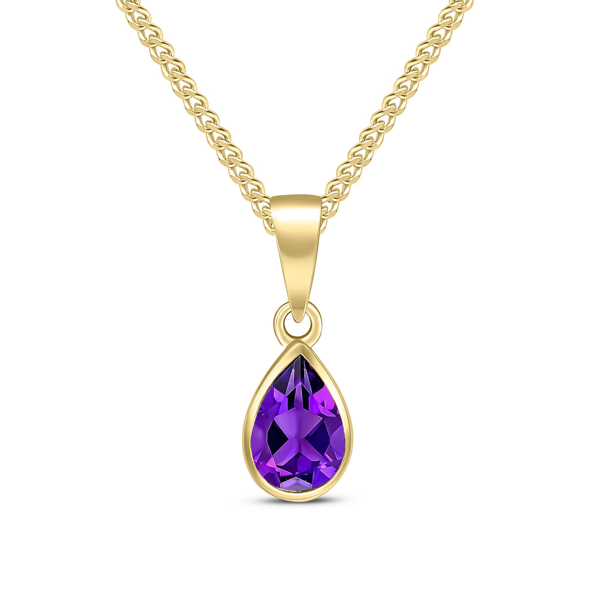 9ct Yellow Gold 7x5 Pear Shape Amethyst Rubover Pendant