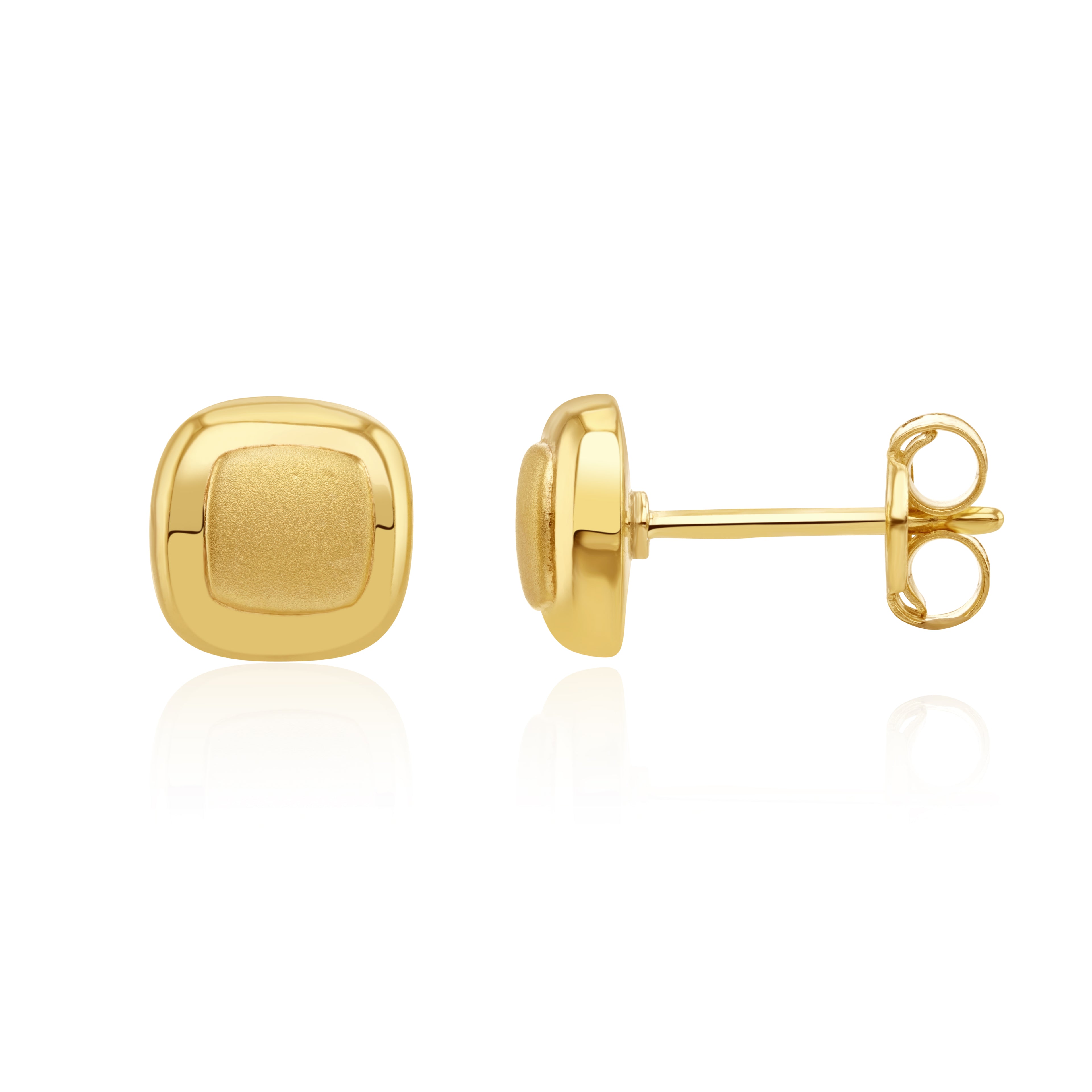 9ct Yellow Gold Satin Polished Square Stud Earrings
