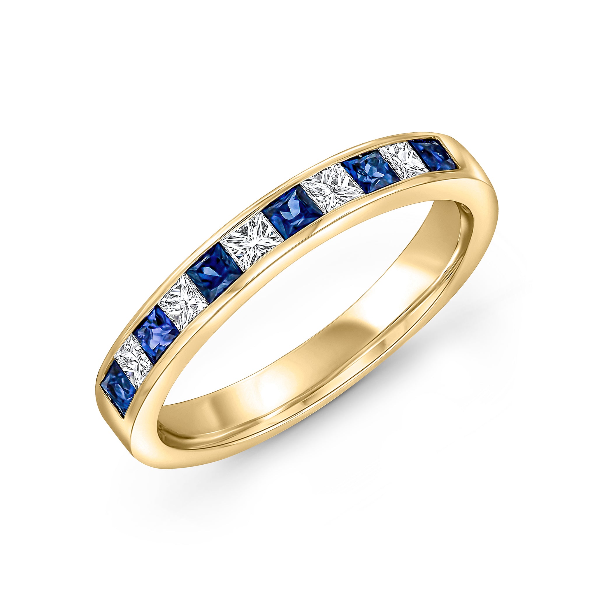 18yg Square Sapphire & Diamond 11 Stone Channel Set 1 2 Eternity Ring