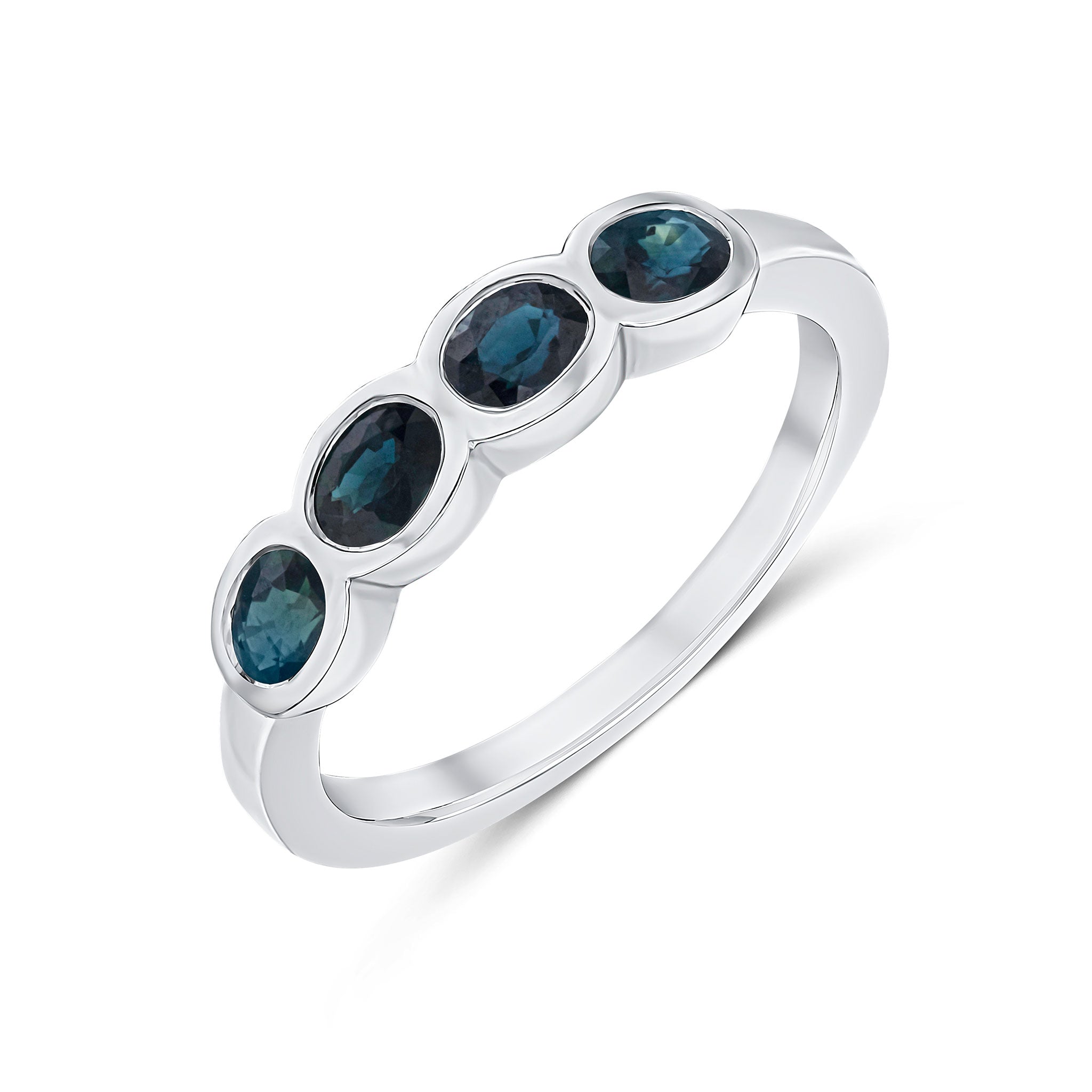 9ct White Gold Oval Sap 4 Stone Band R Oval
