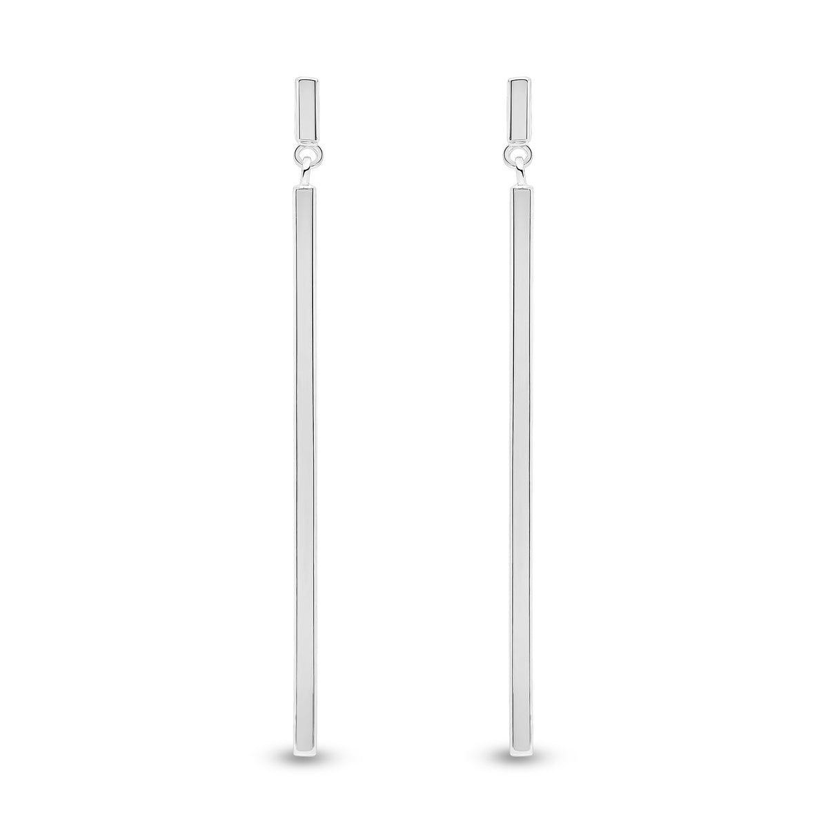 9ct White Gold Polished Square Tube Bar Drop Earrings 62mm Long