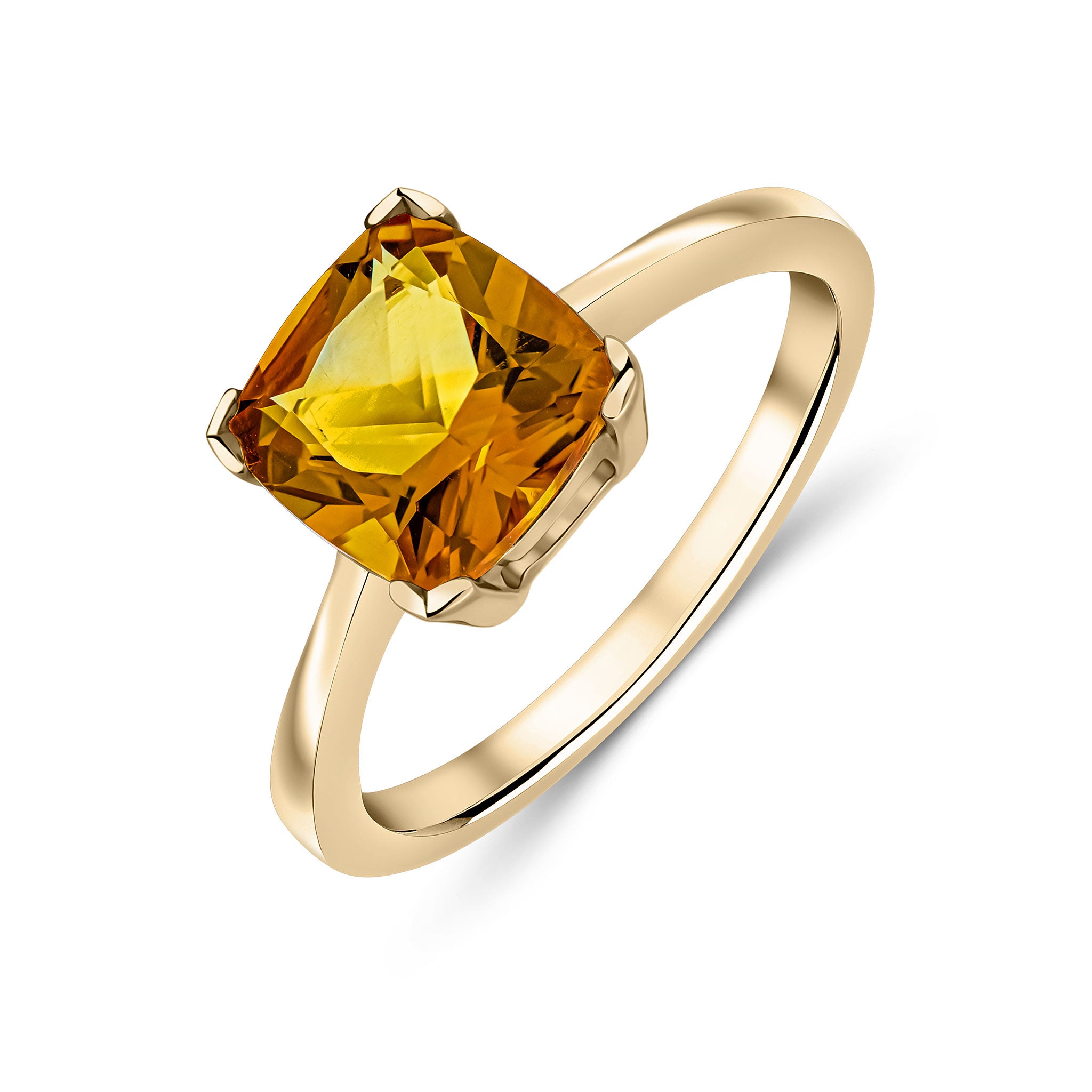 9ct Yellow Gold 8mm Cushion Citrine Claw Set Single Stone Ring