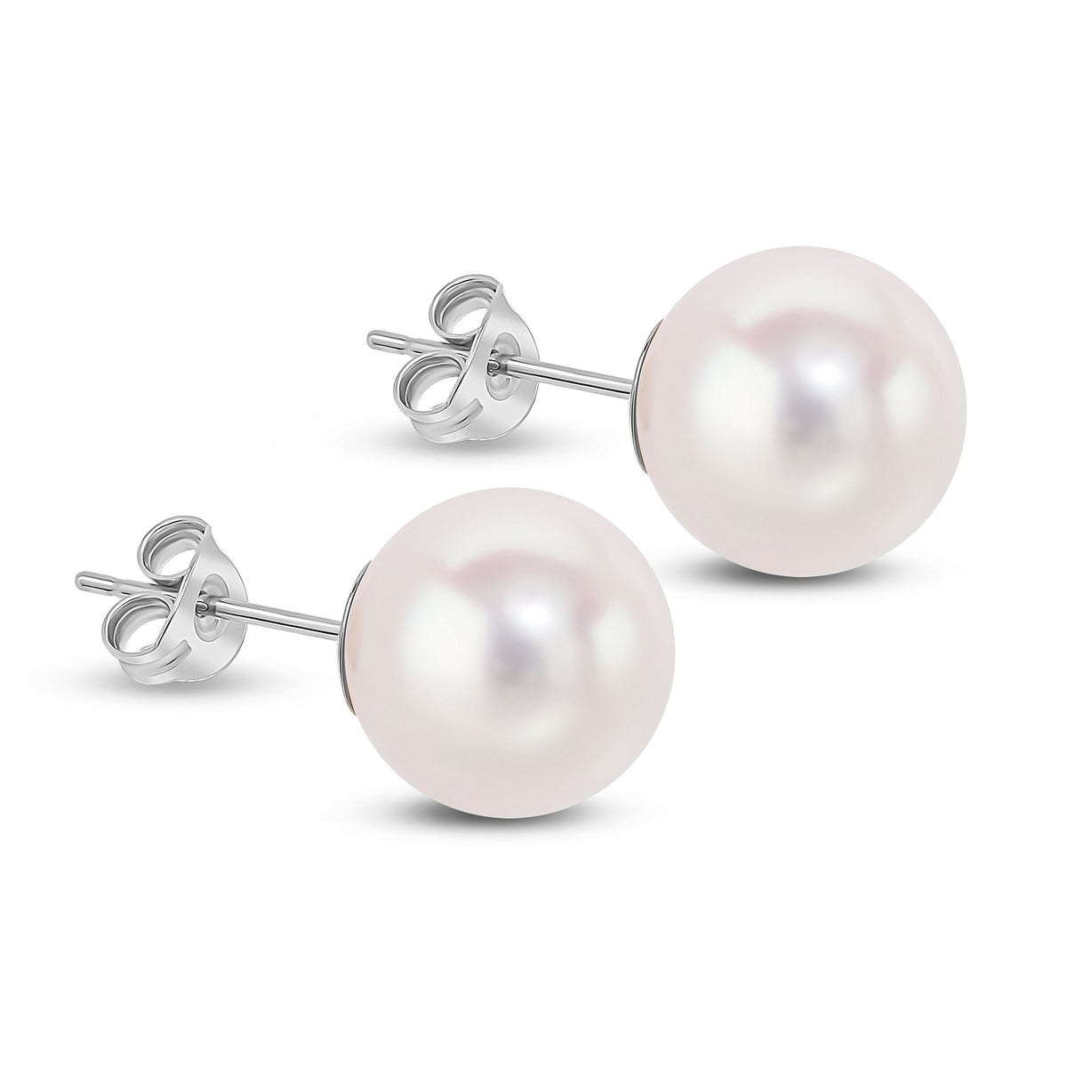 9ct White Gold 10mm Freshwater Round Pearl Stud Earrings