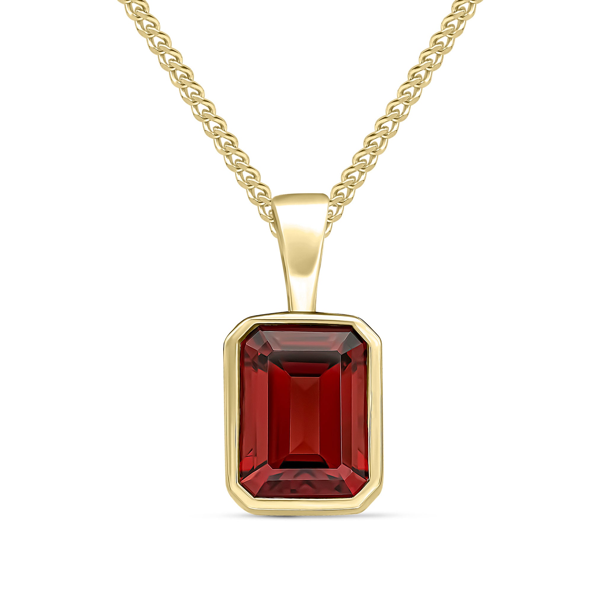 9ct Yellow Gold 8x6 Octagon Garnet Rubover Pendant
