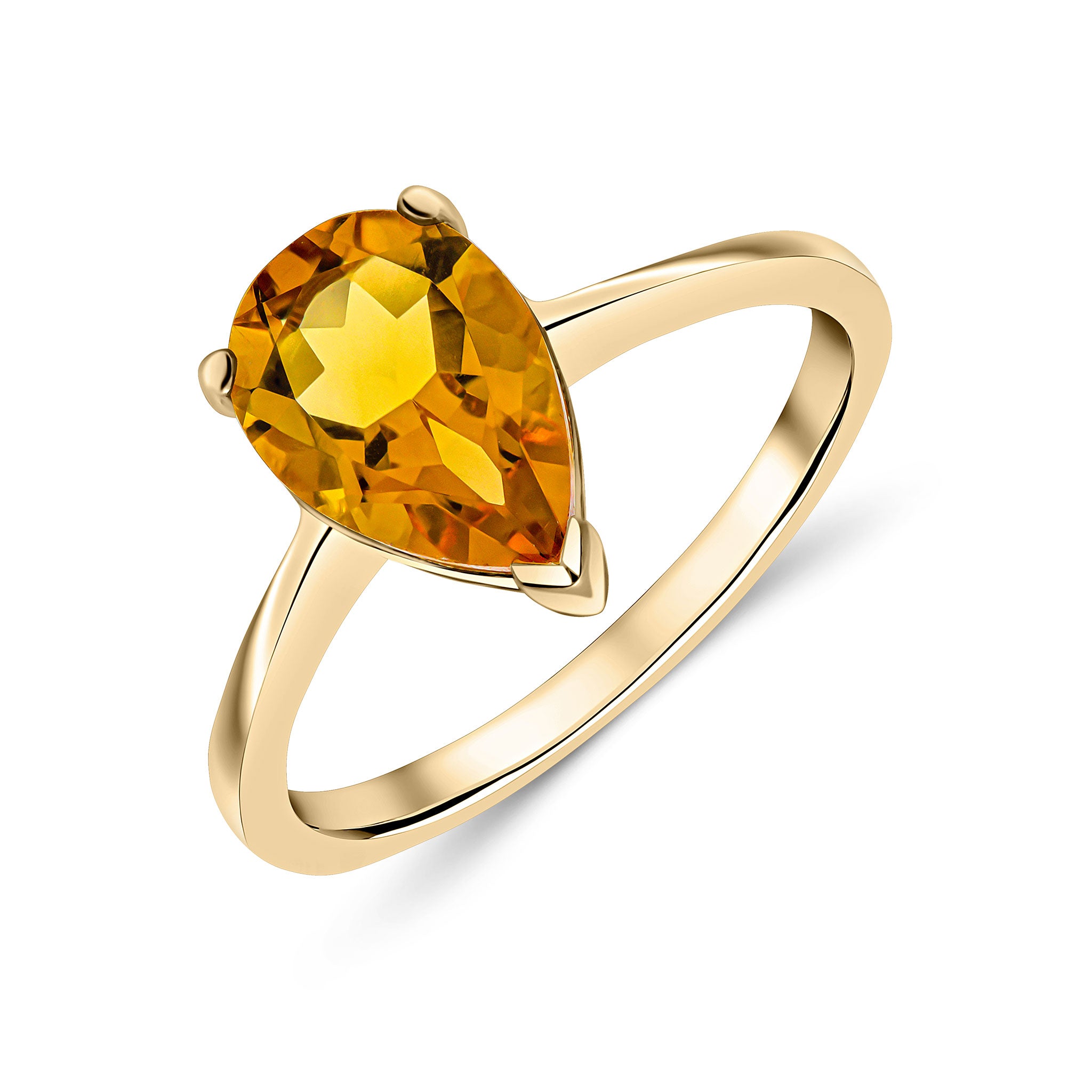 9ct Yellow Gold 10x7mm Pear Shape Citrine Claw Single Stone Ring