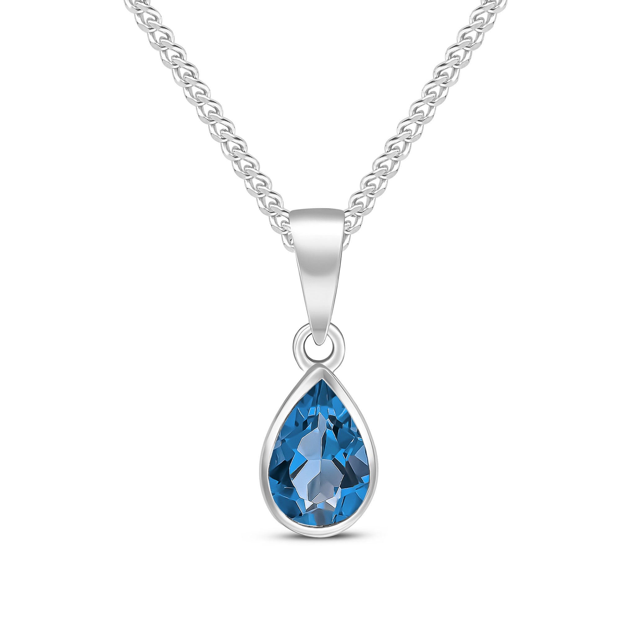 9ct White Gold 7x5 Pear Shape London Blue Topaz Rubover Pendant
