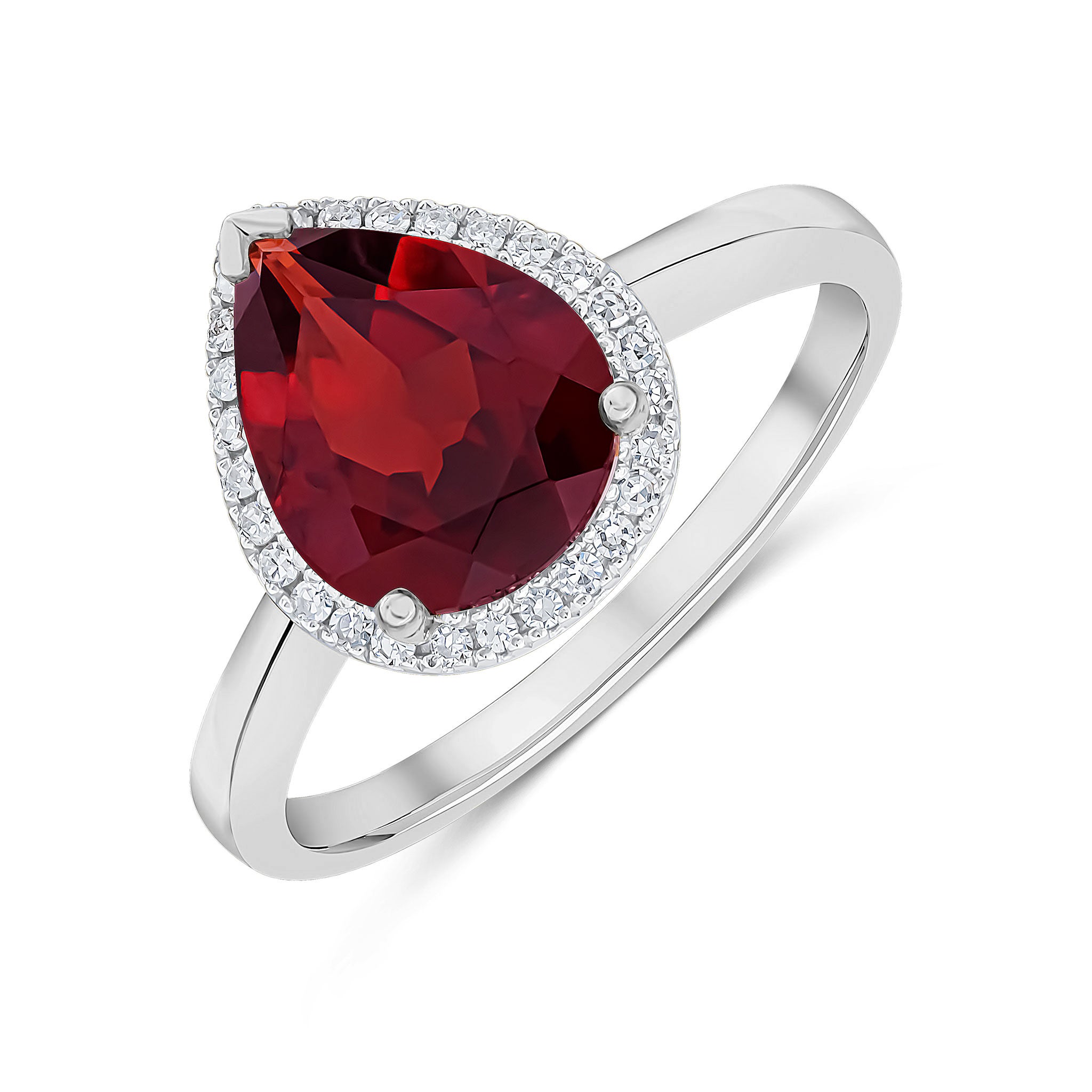 9ct White Gold 10x8 Pear Garnet & Diamond Cluster Ring