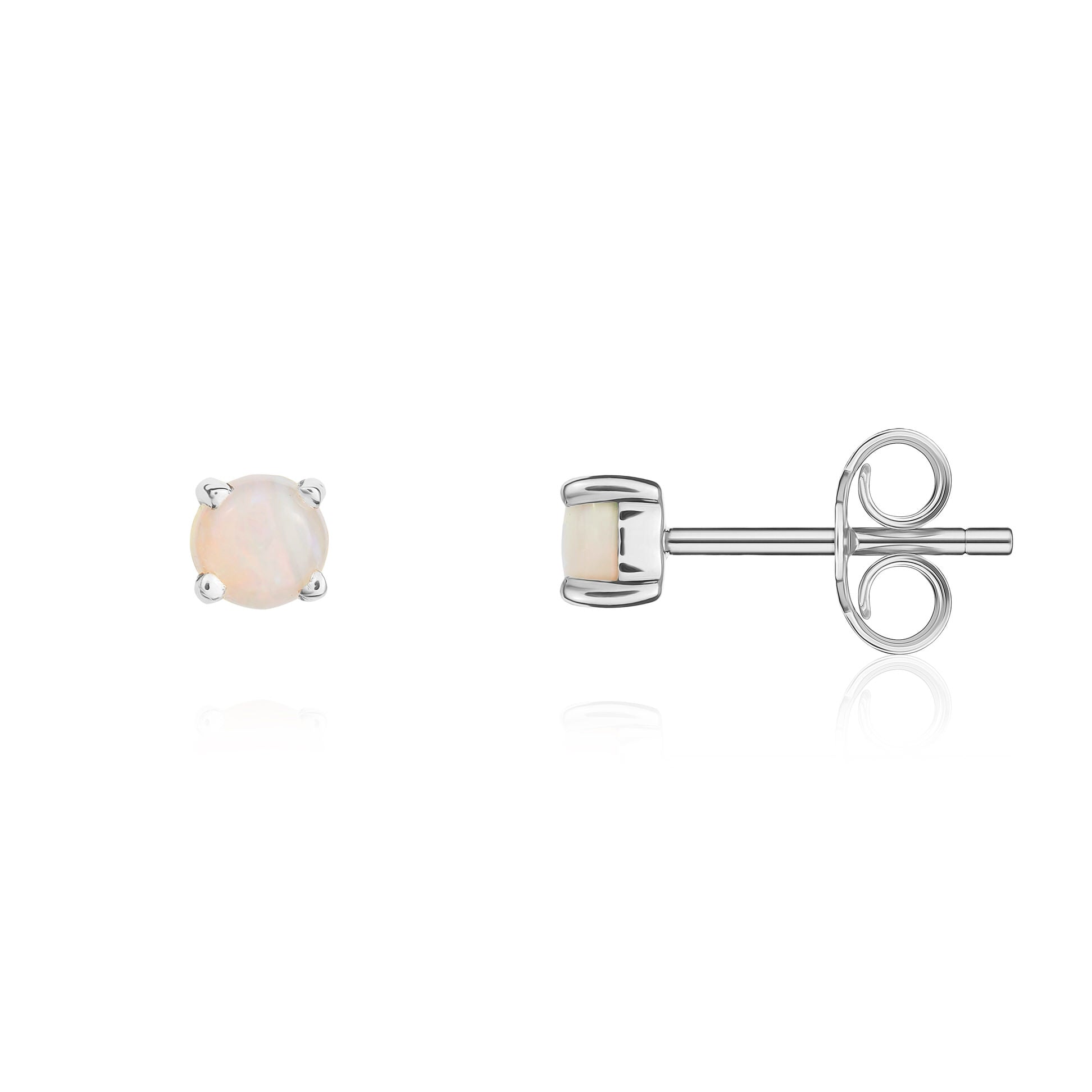 9ct White Gold 3mm Round Opal 4 Claw Stud Earrings