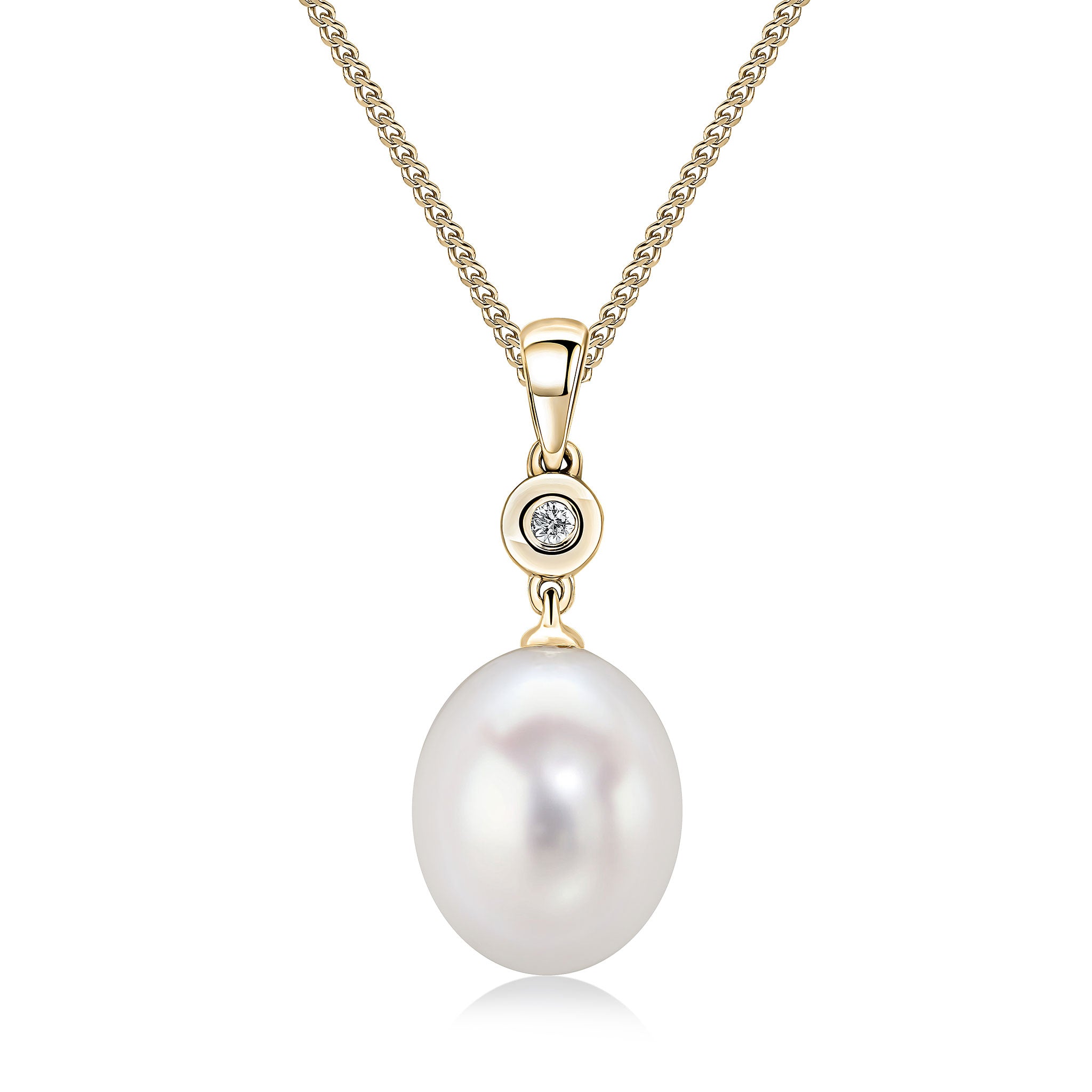 18yg Freshwater Pearl & Diamond 2 Stone Drop Pendant