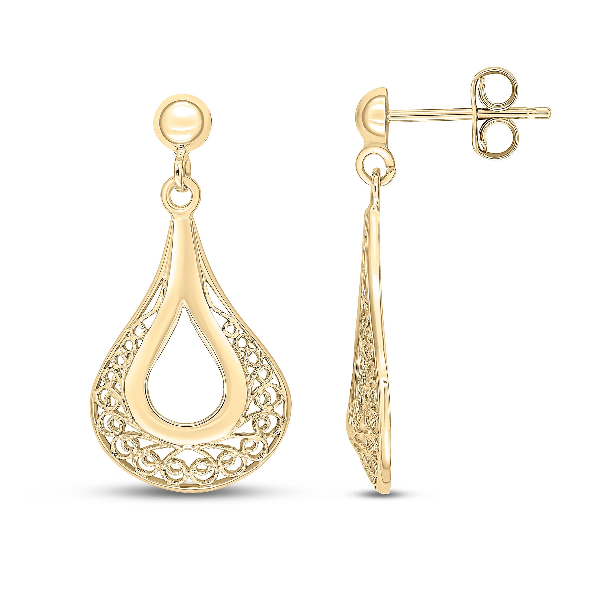 9ct yellow gold Tearoundrop Filigree Drop Earrings