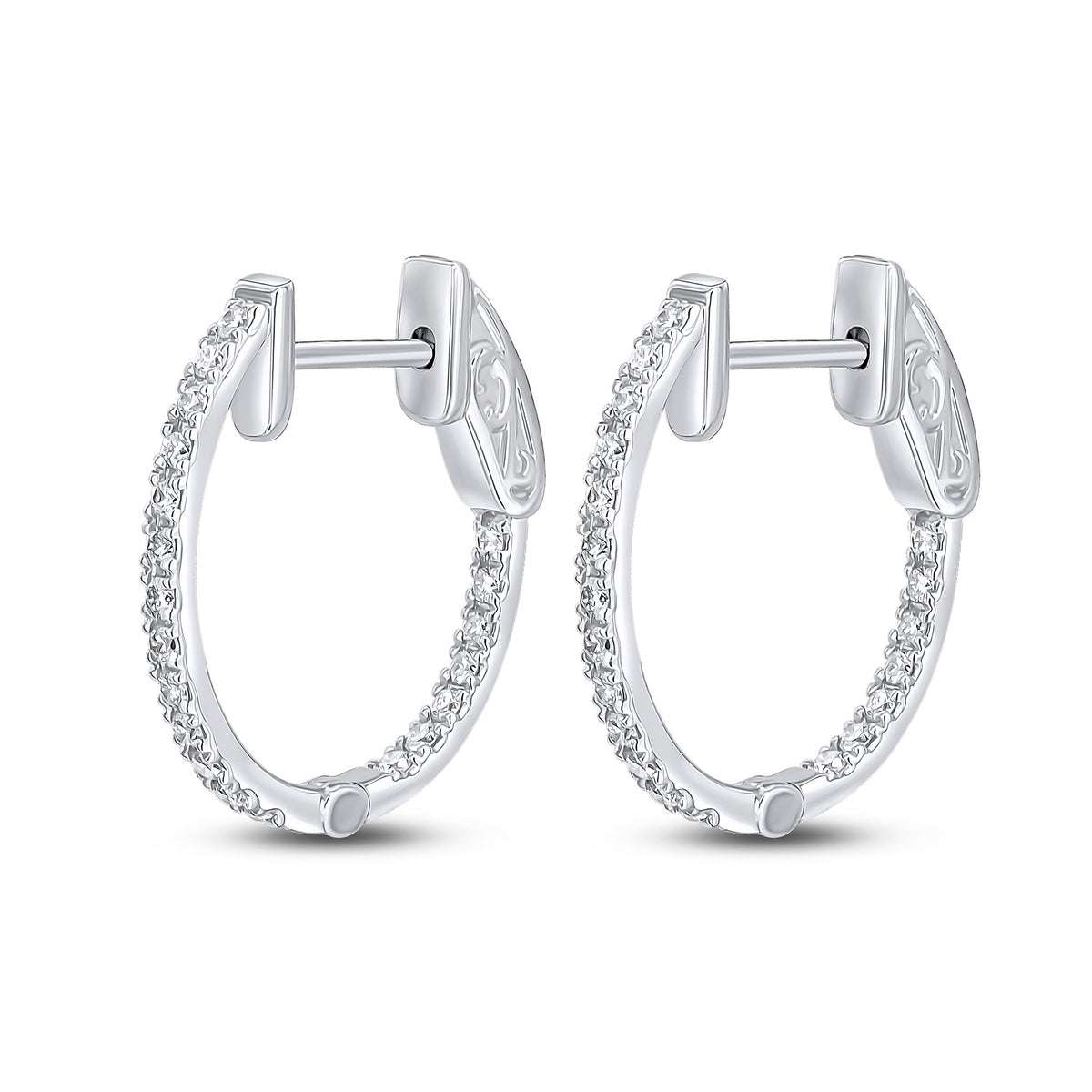 18ct White Gold Round Diamond Claw Set Oval Full Hoop Earrings 0.30ct