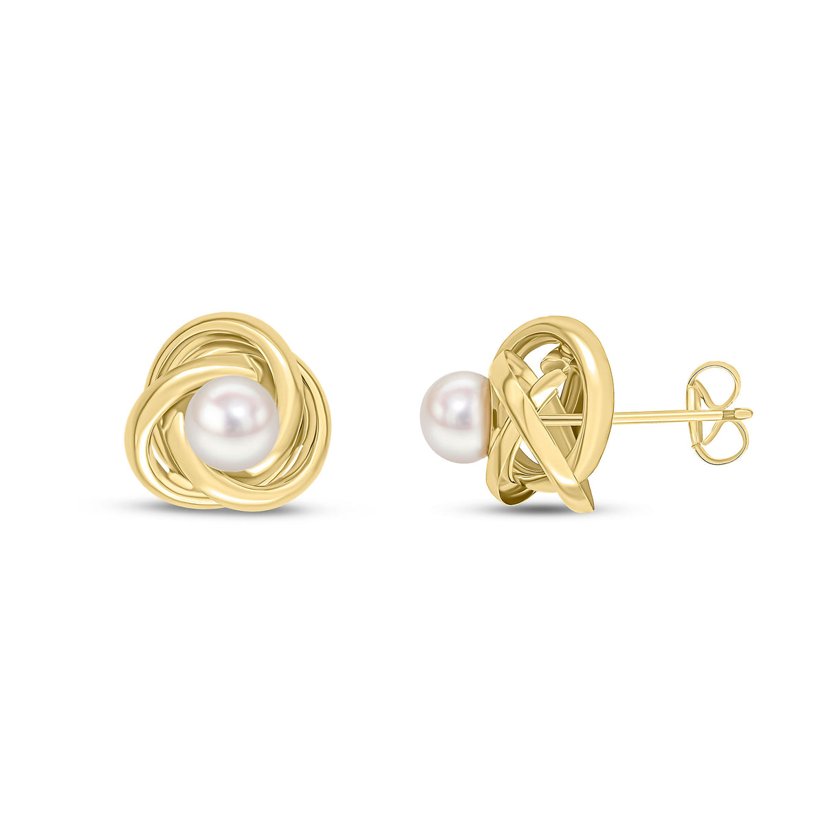 9ct Yellow Gold Polished Knot Cultured Freshwater Pearl Stud Earrings