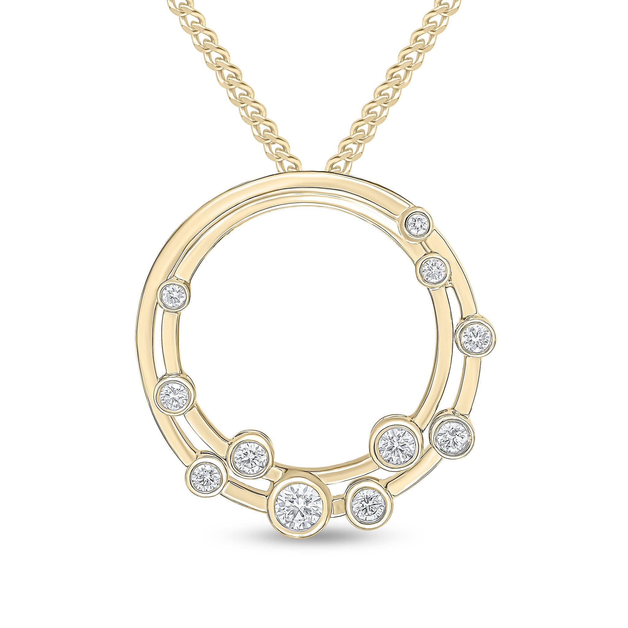 18ct Yellow Gold Rubover Round Diamond 'bubble' Double Circle Slider Pendant 24mm Diameter