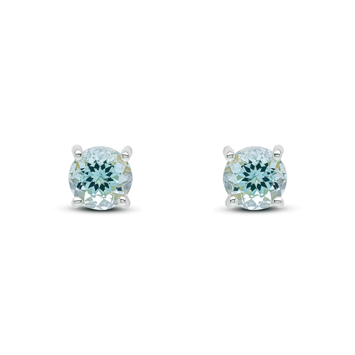 9ct White Gold 6mm Round Aquamarine 4 Claw Earrings