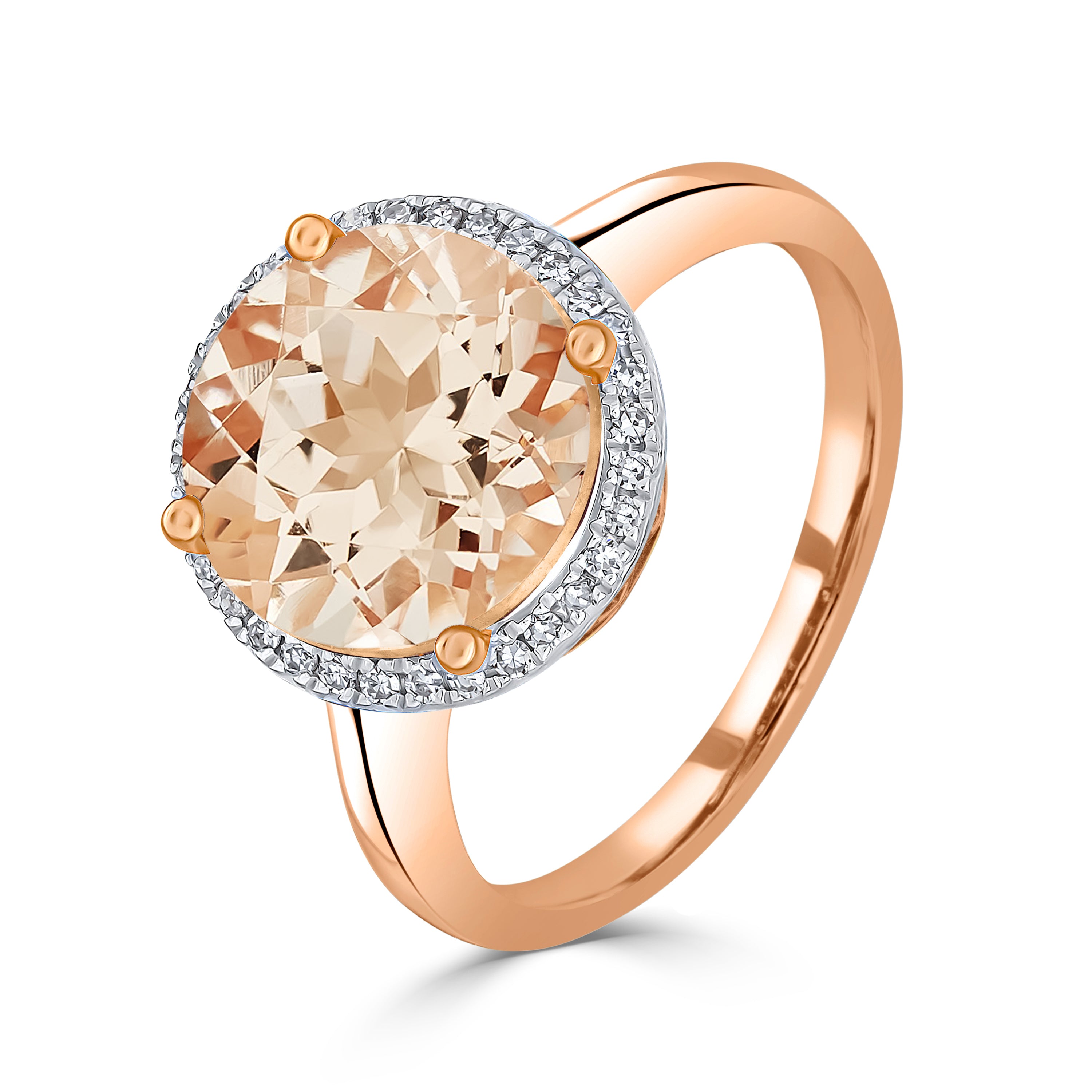 9ct Rose Gold 10mm Round Morganite & Diamond Cluster Ring