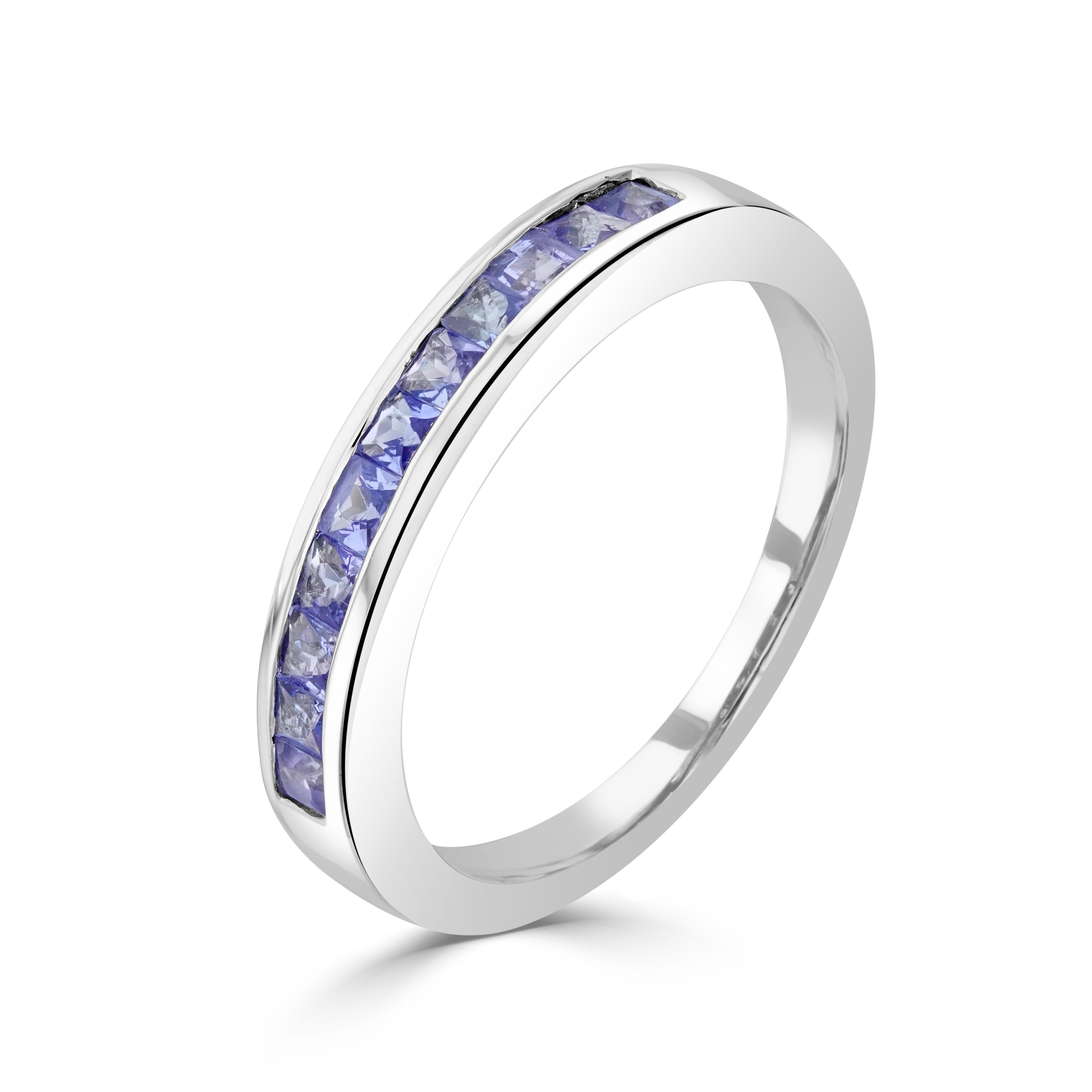 9ct White Gold Square Tanzanite 11 Stone Channel Set 1 2 Eternity Ring