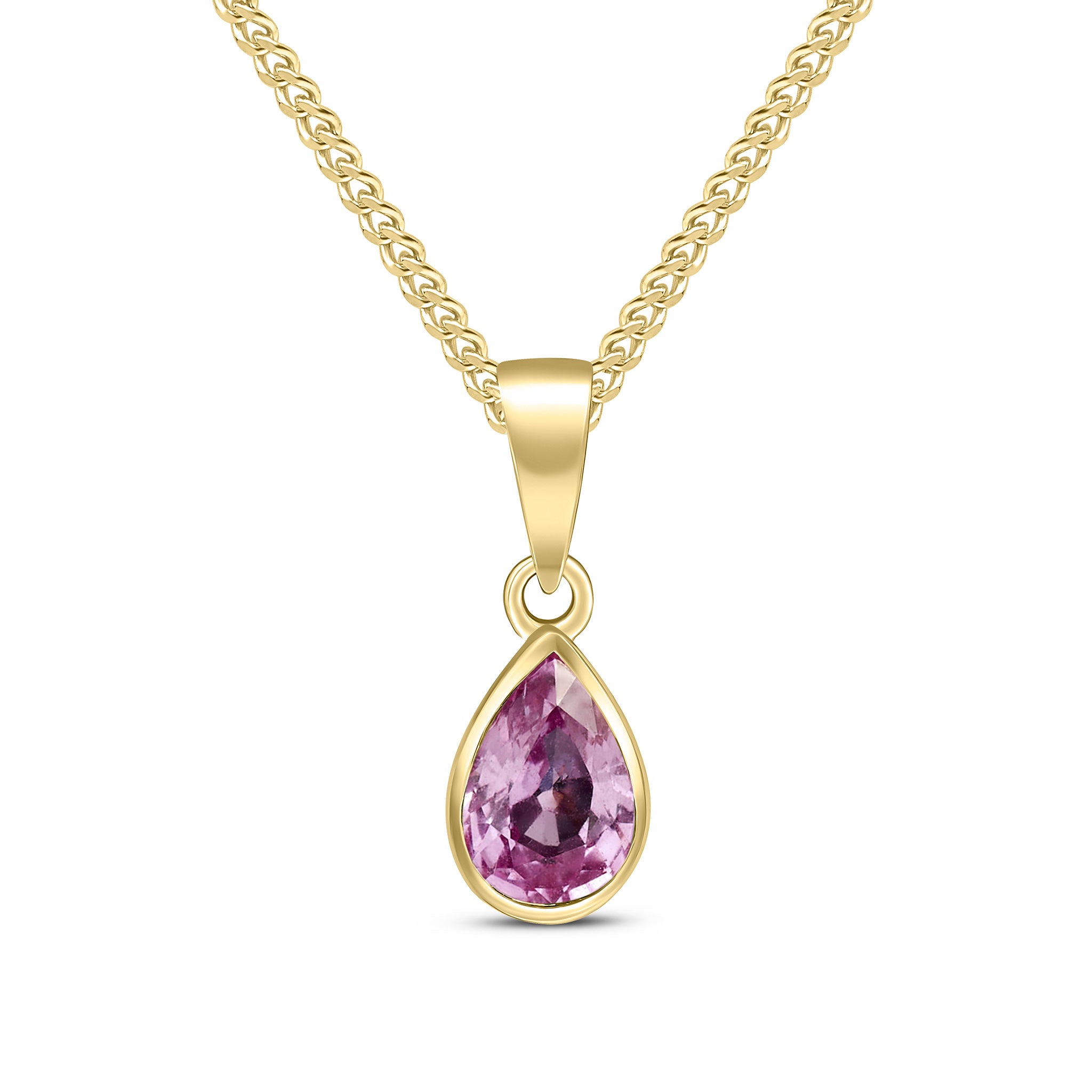 9ct Yellow Gold 7x5 Pear Shape Pink Sapphire Rubover Pendant